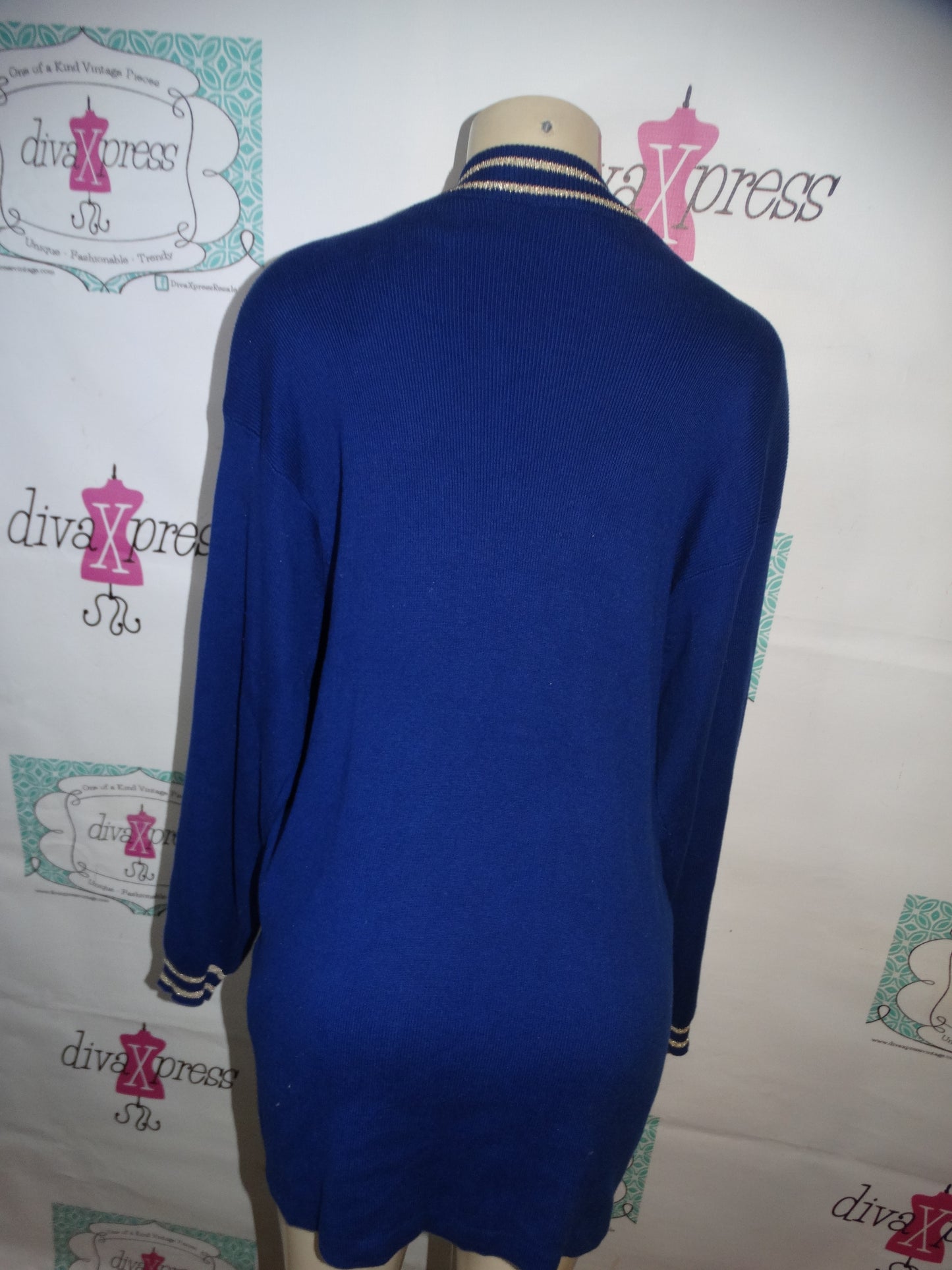Vintage Qui Petites Blue Cardigan Sweater Size 1x