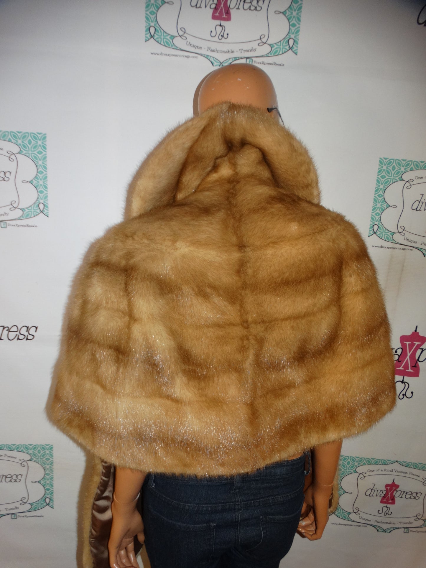 Vintage Authentic Mink Tan Shawl Size 1x-3x