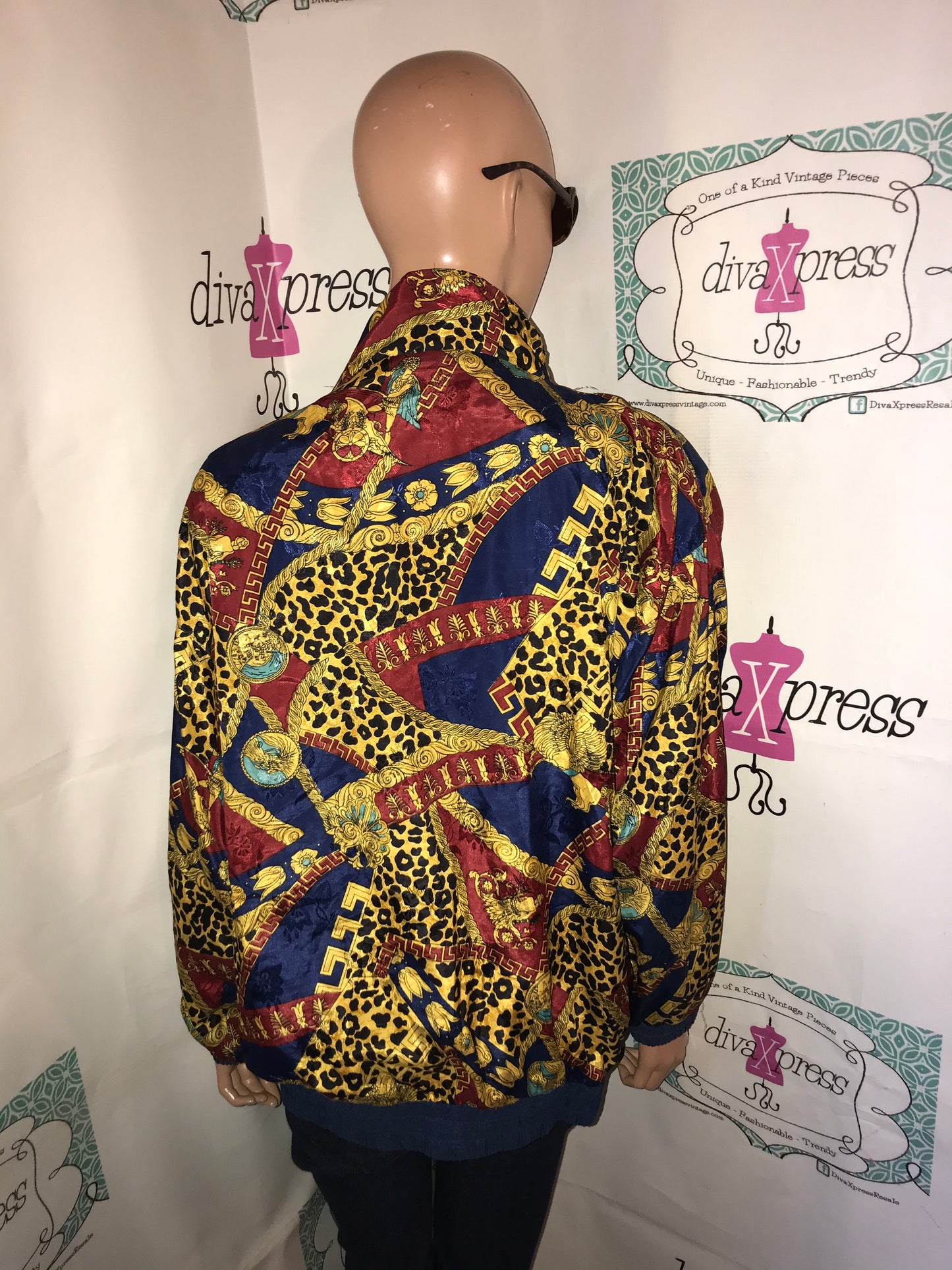 Vintage South Harbour Blue Versace Style Bomber Jacket Size M