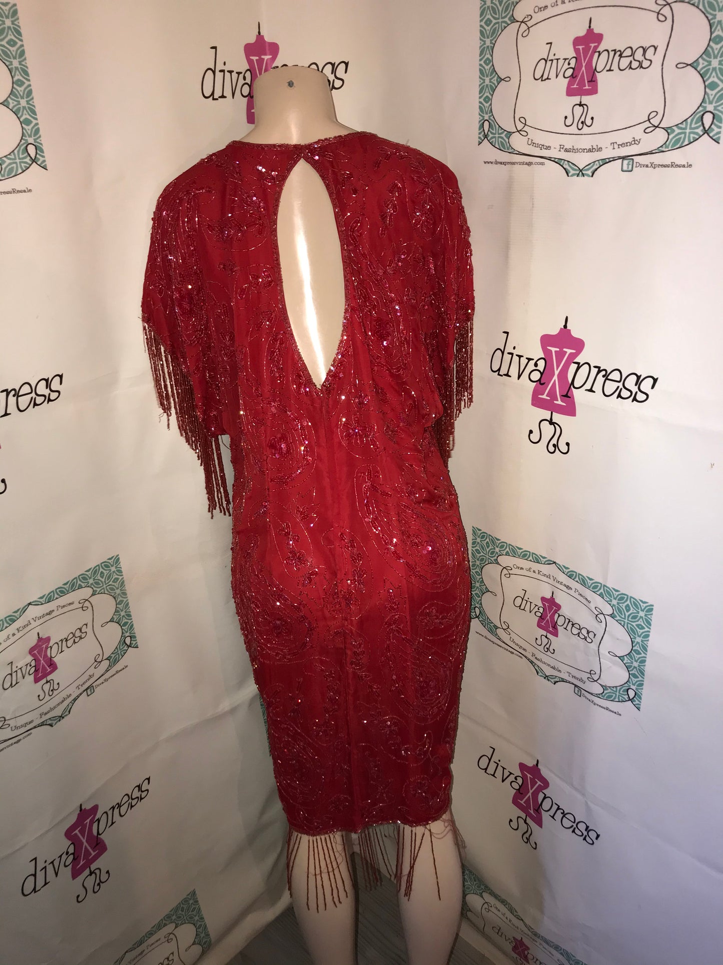 Vintage Lawerence KAzer Red Shingle Sequins Dress Size 1x