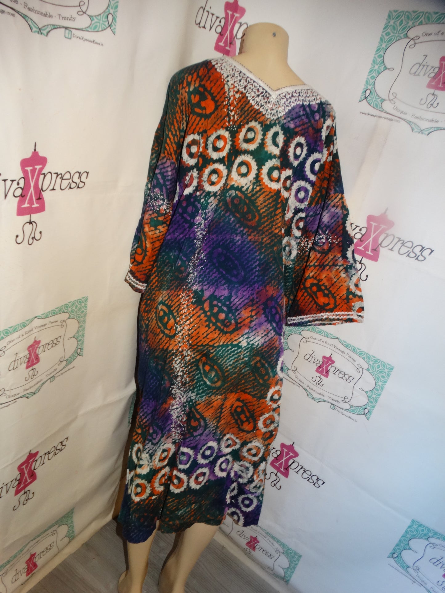 Vintage Purple/Green African Print Dress Size 2x