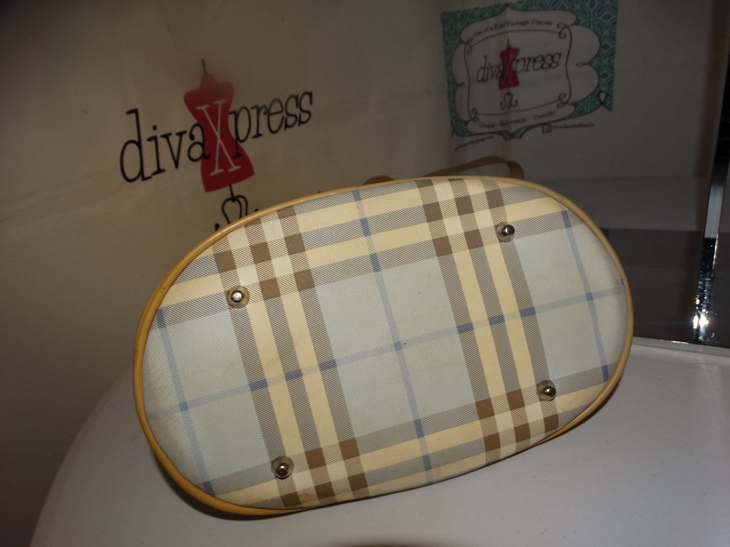 Vintage Plaid Blue/White Purse Size L