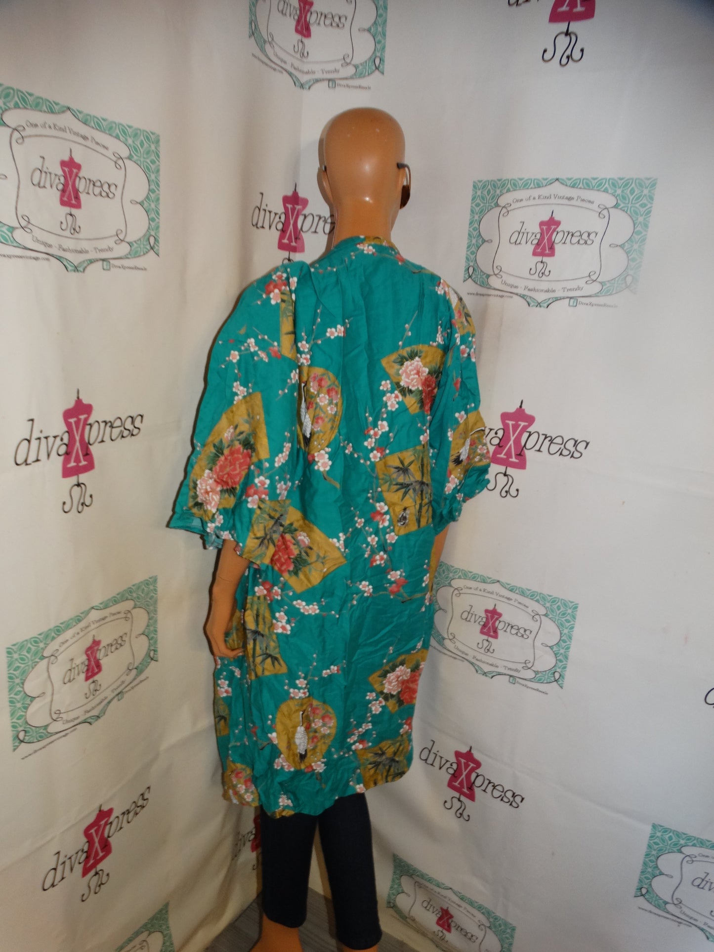 vintage Teal Asian Style Duster Size XL