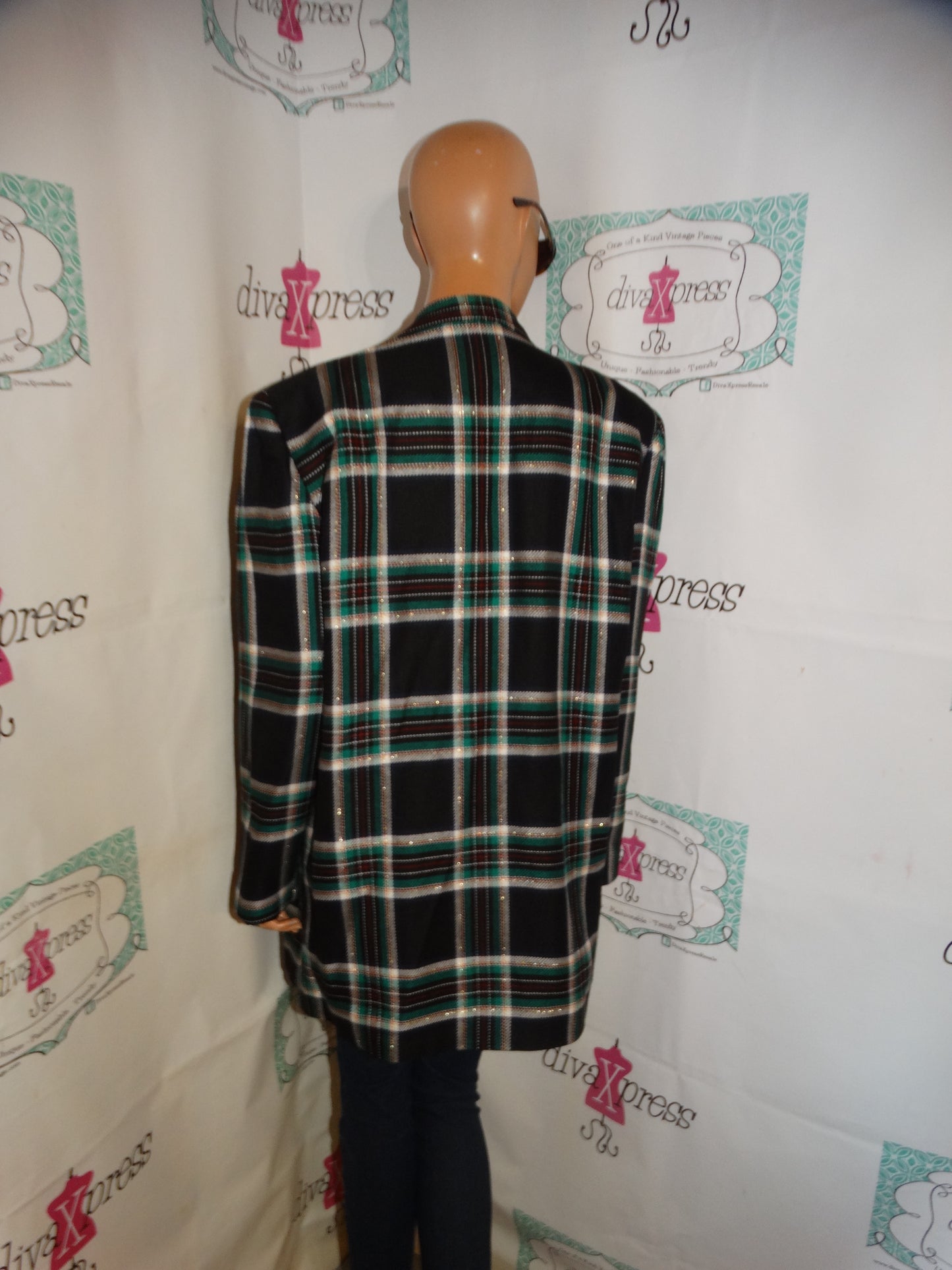 Vintage Units Black/Green White Plaid Blazer Size XL