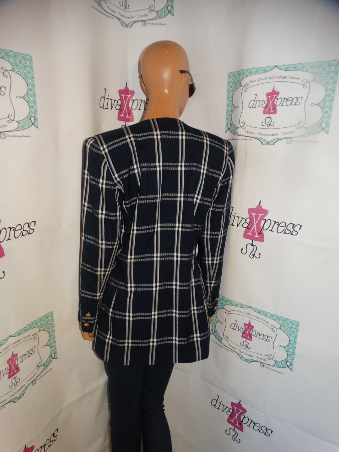 Vintage KAsper Blue/White Plaid Style Blazer Size S
