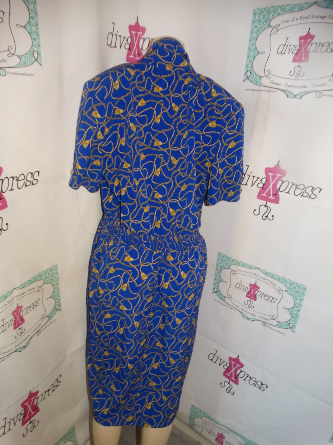 Vintage MS Chaus Blue/Gold Dress Size XL