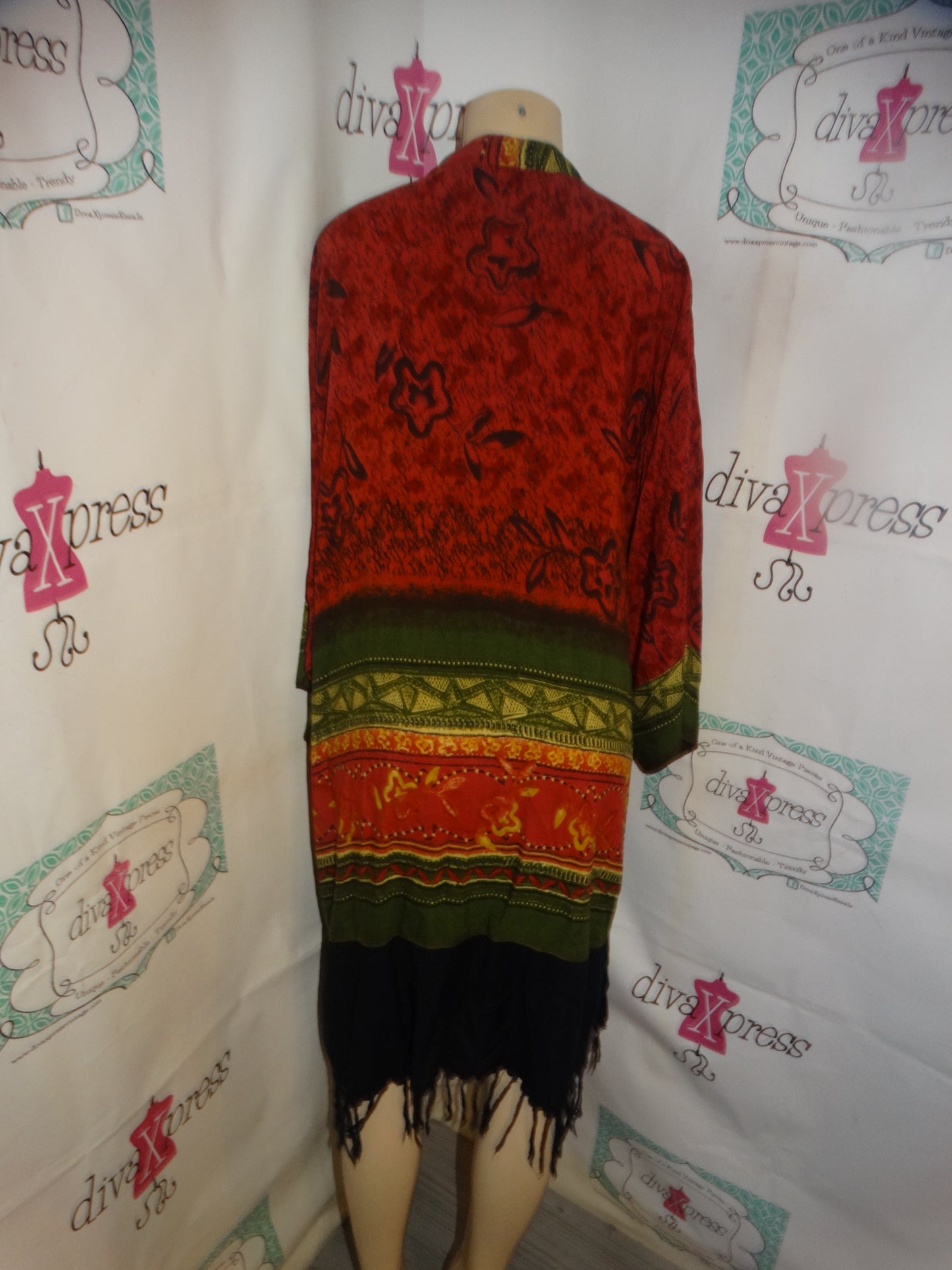 Vintage The African Scene Burgundy/Green Duster Size 2x