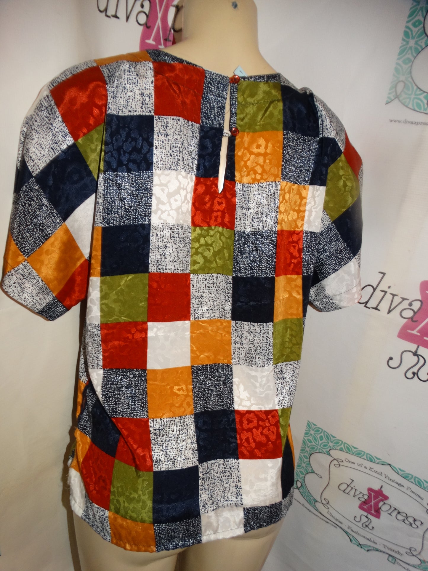 Vintage Nicola Blue/White Brown Blouse Size M