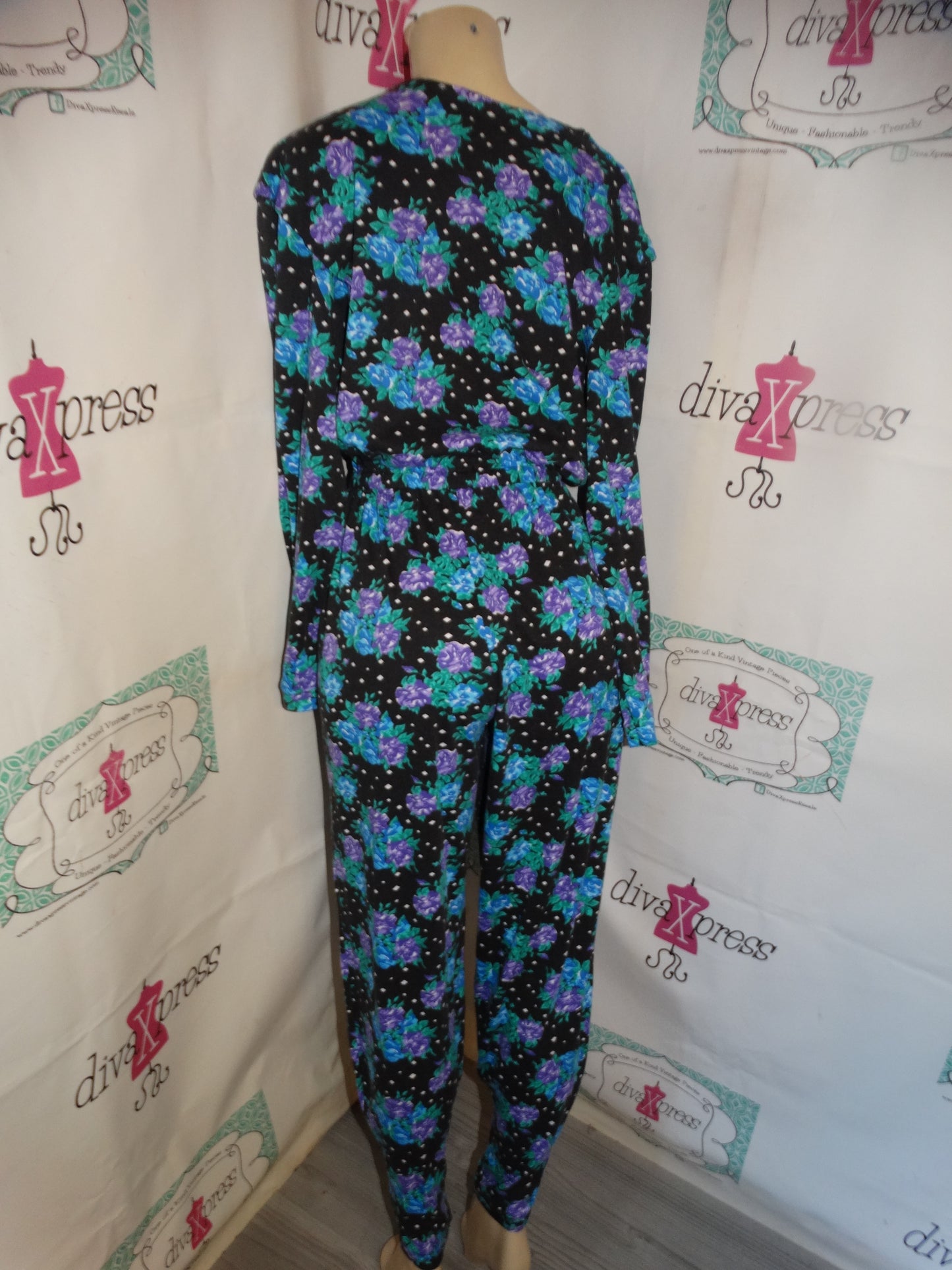 Vintage MoonCraft Black Purple Polka Dot Romper Size XL