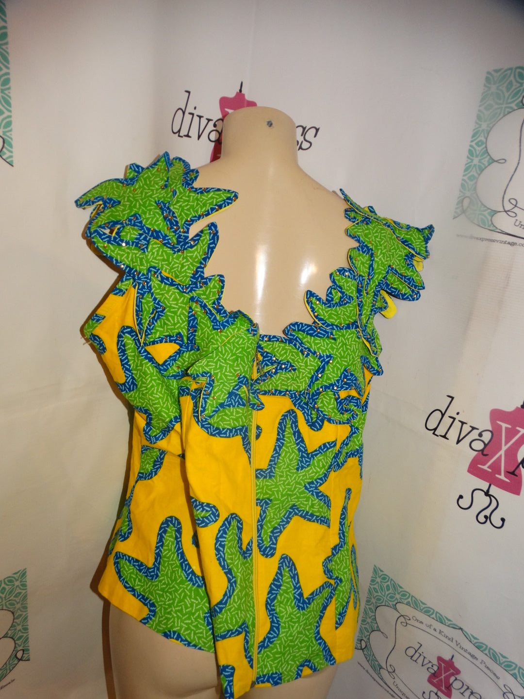 Vintage Yellow/Green Off Shoulder Blouse Size 1x