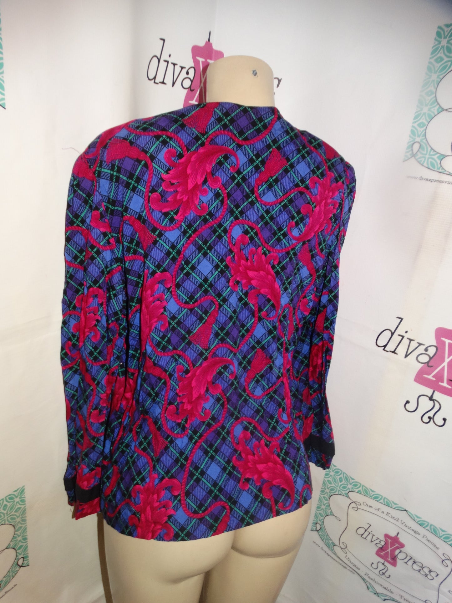 Vintage Lady Carol Purple/Pink Black Blouse Size L