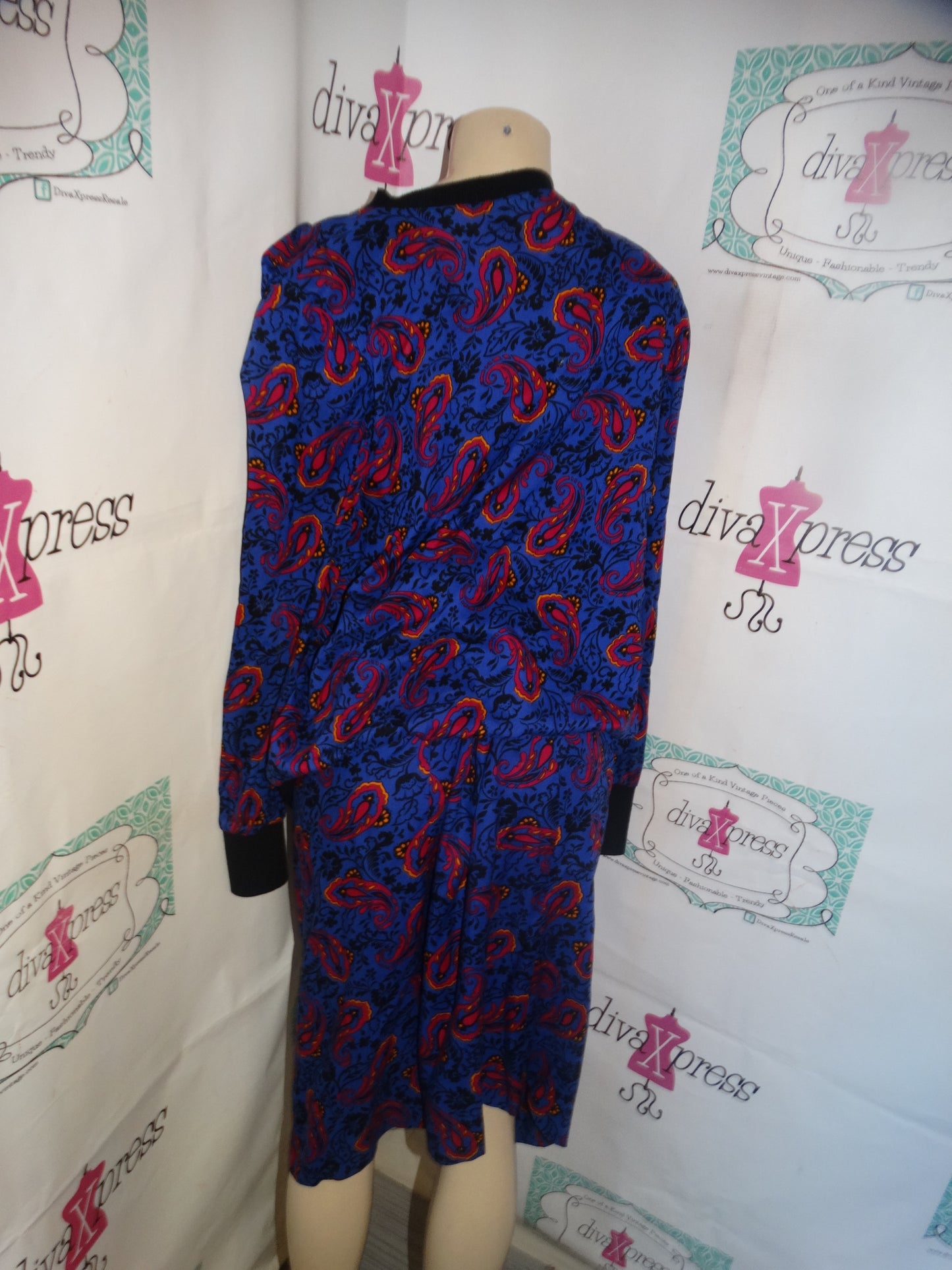 Vintage Leslie Fay Blue Pink 2 Piece Skirt Set Size 1x