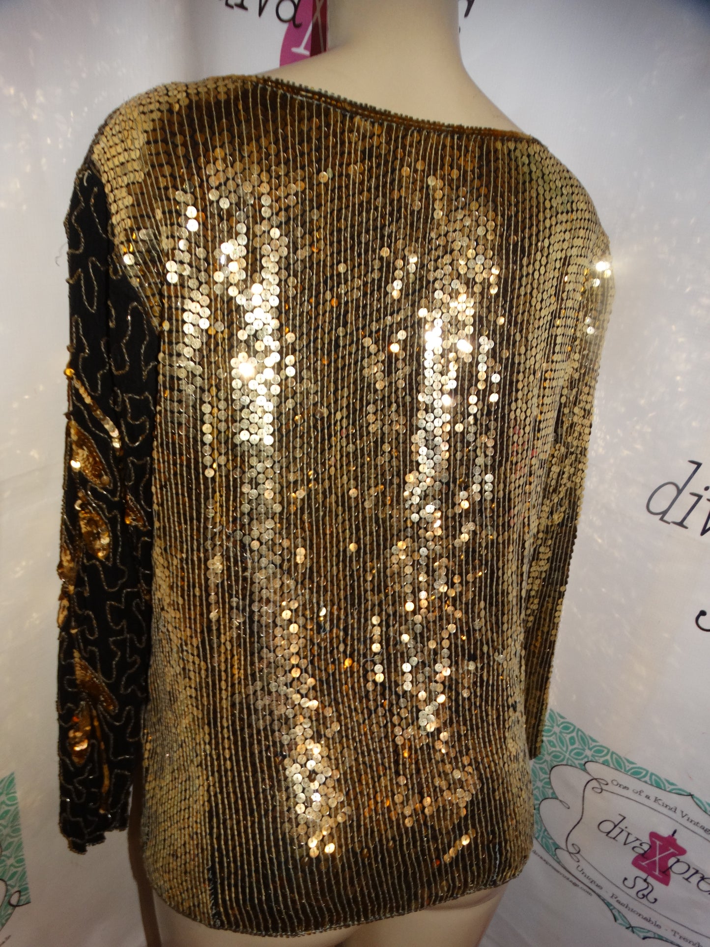 Vintage Joseph Lebon Gold/Black Sequins Top Size L