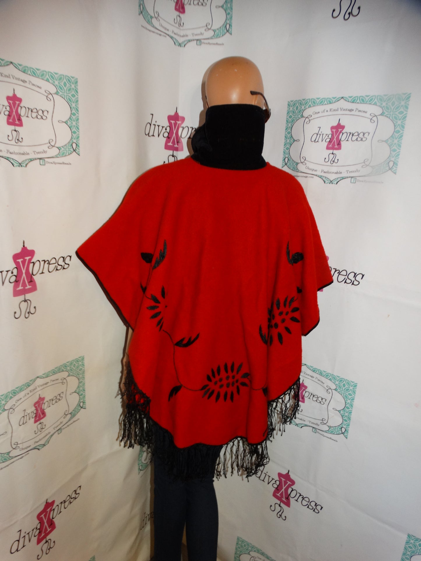 Vintage Red Wool Poncho 1 Size Fits All