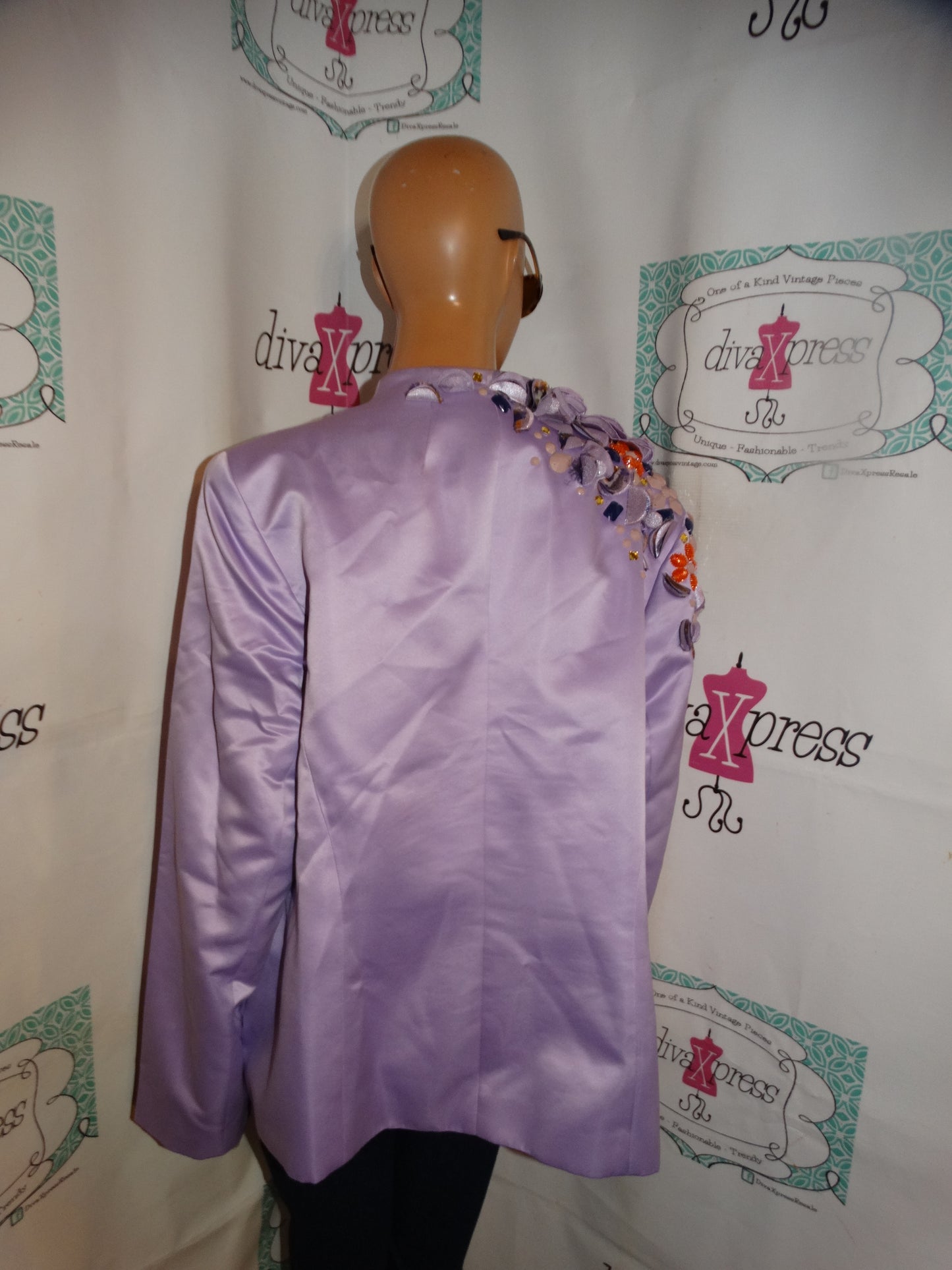 Vintage Lousie Ricca Lavader BEaded Shoulder Blazer Size 1x