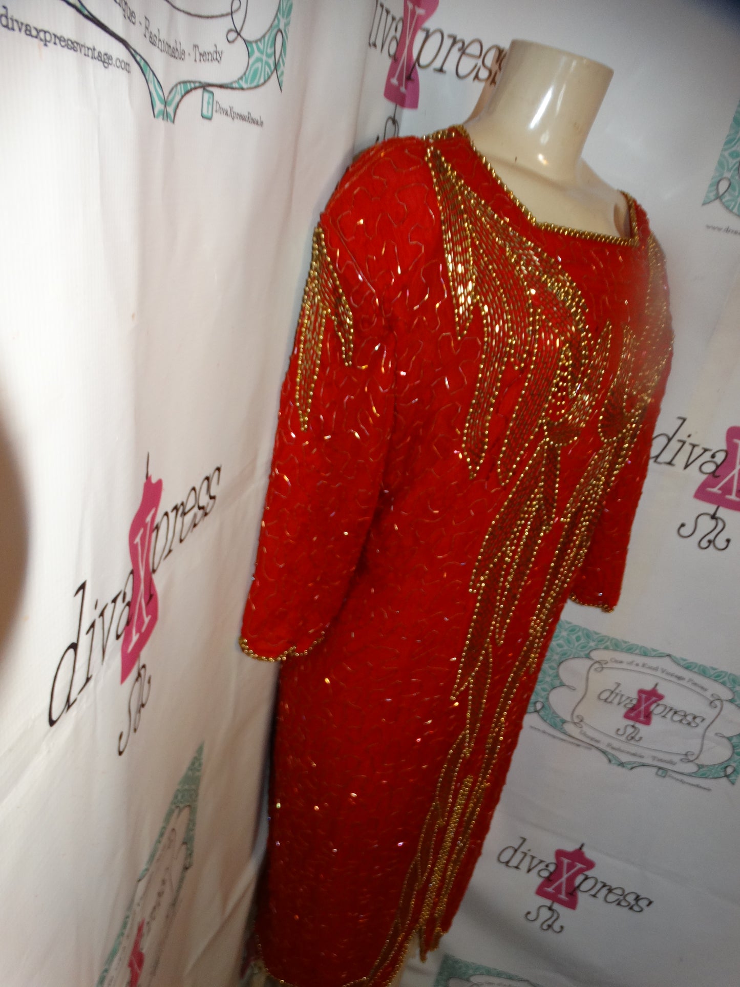 Vintage REd/Gold Sequins Dress Size 2x