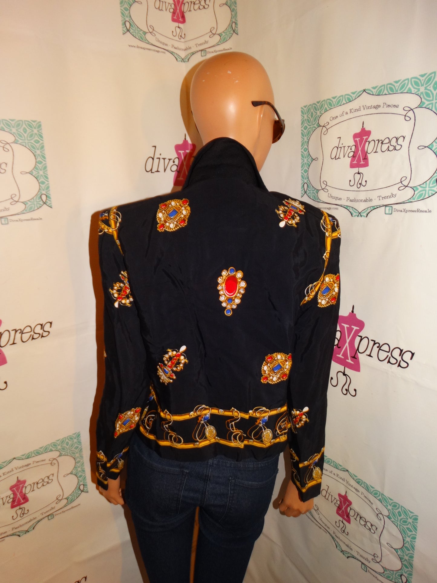 Vintage Karin Stevens Black Gold Chain Top Size M