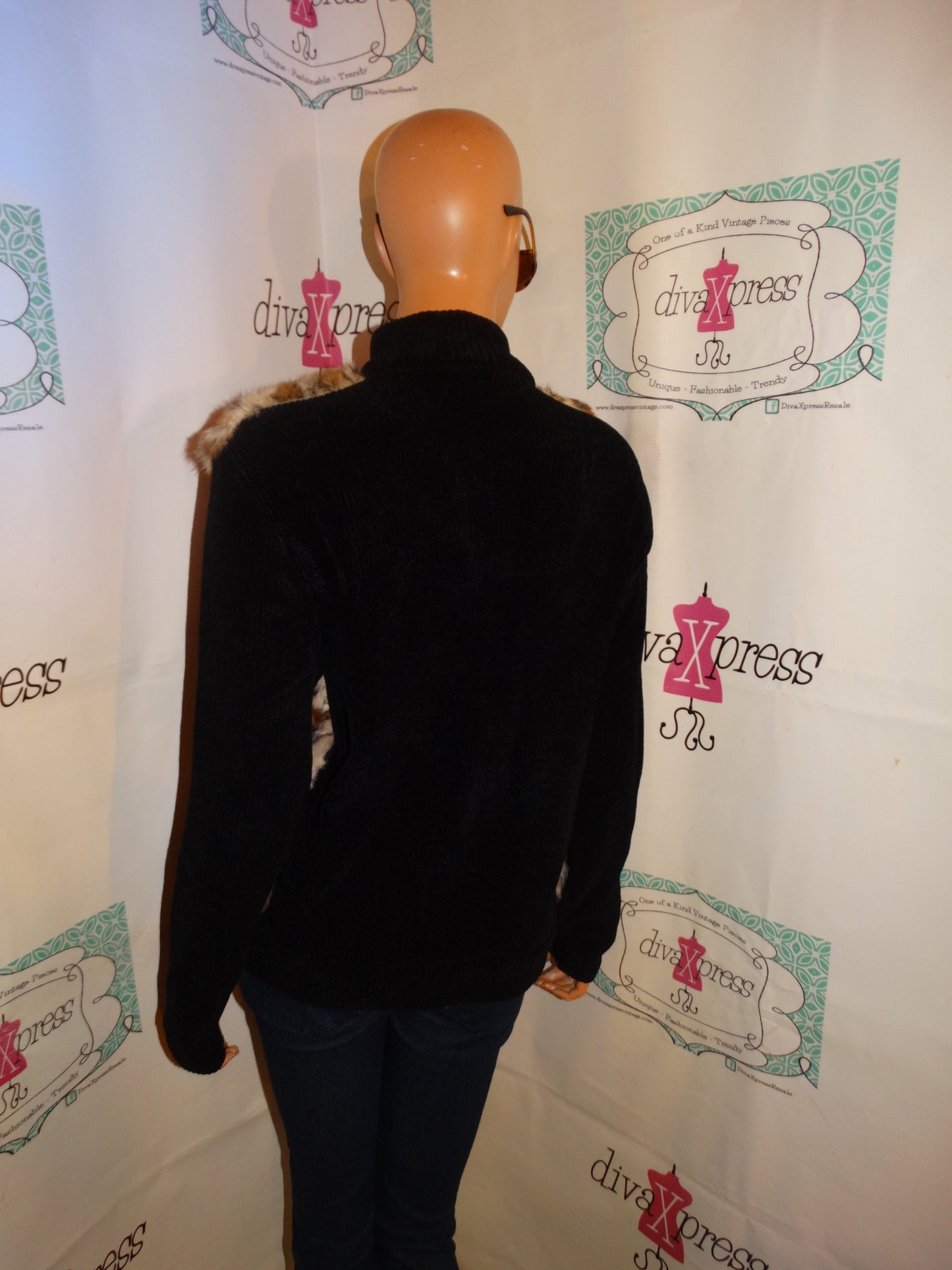 Vintage Lisa Internation Rabbit Fur Leopard Sweater Top Size L