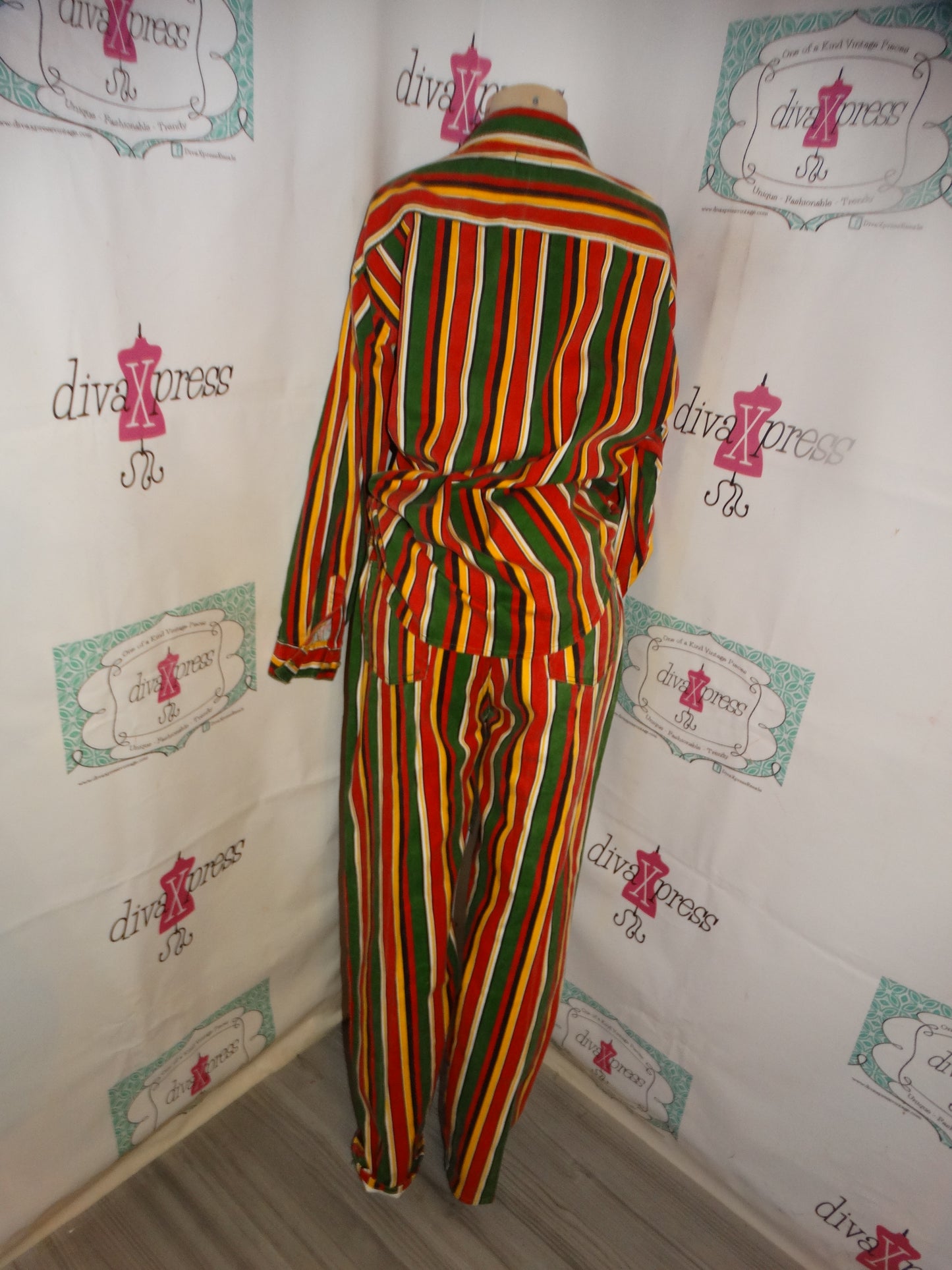 Vintage PAco Green/REd/GReen Stripe 2 Piece Pants Set Size L/XL