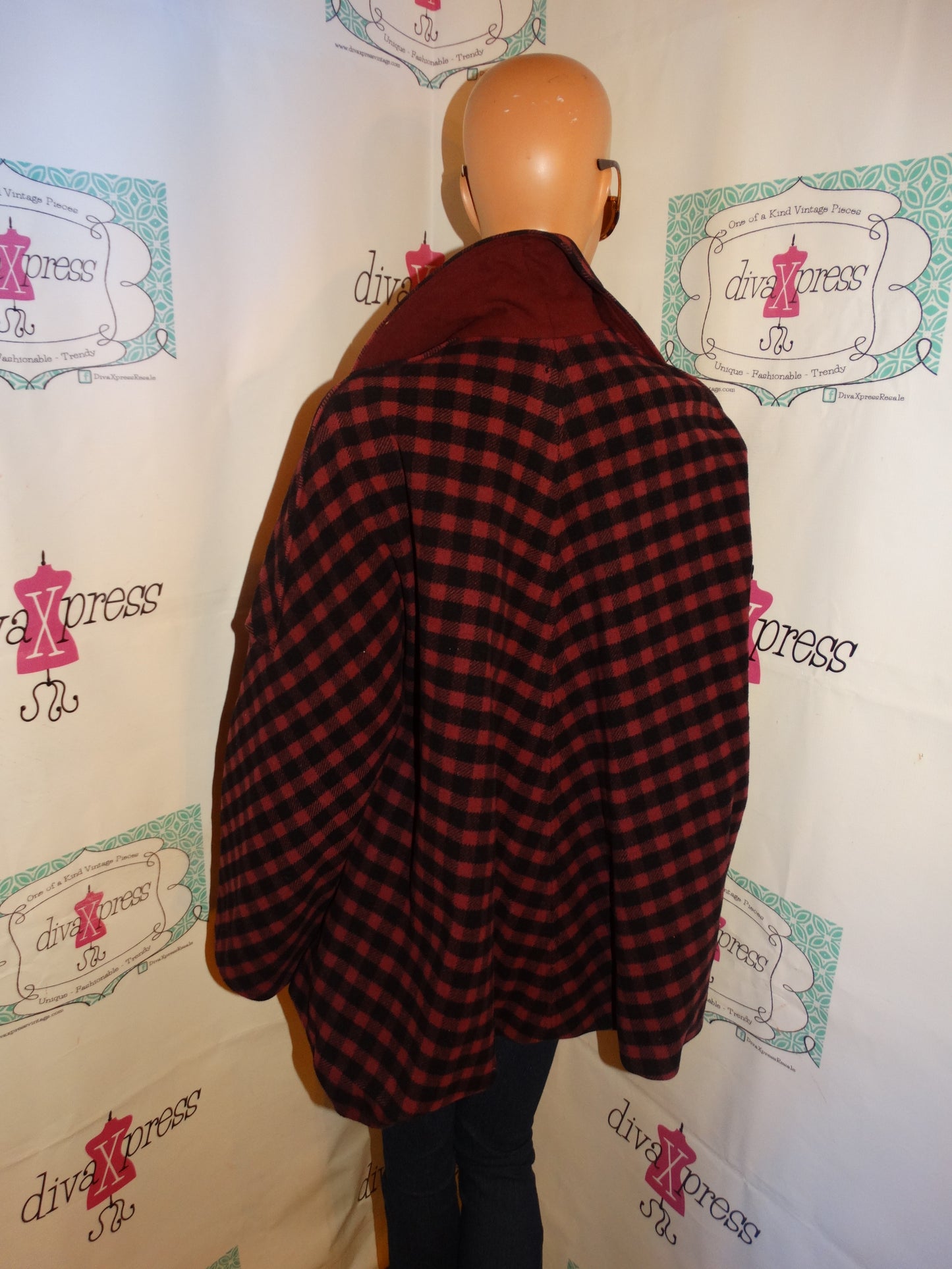 Vintage Purple/Black Plaid Poncho Style Coat Size 1x