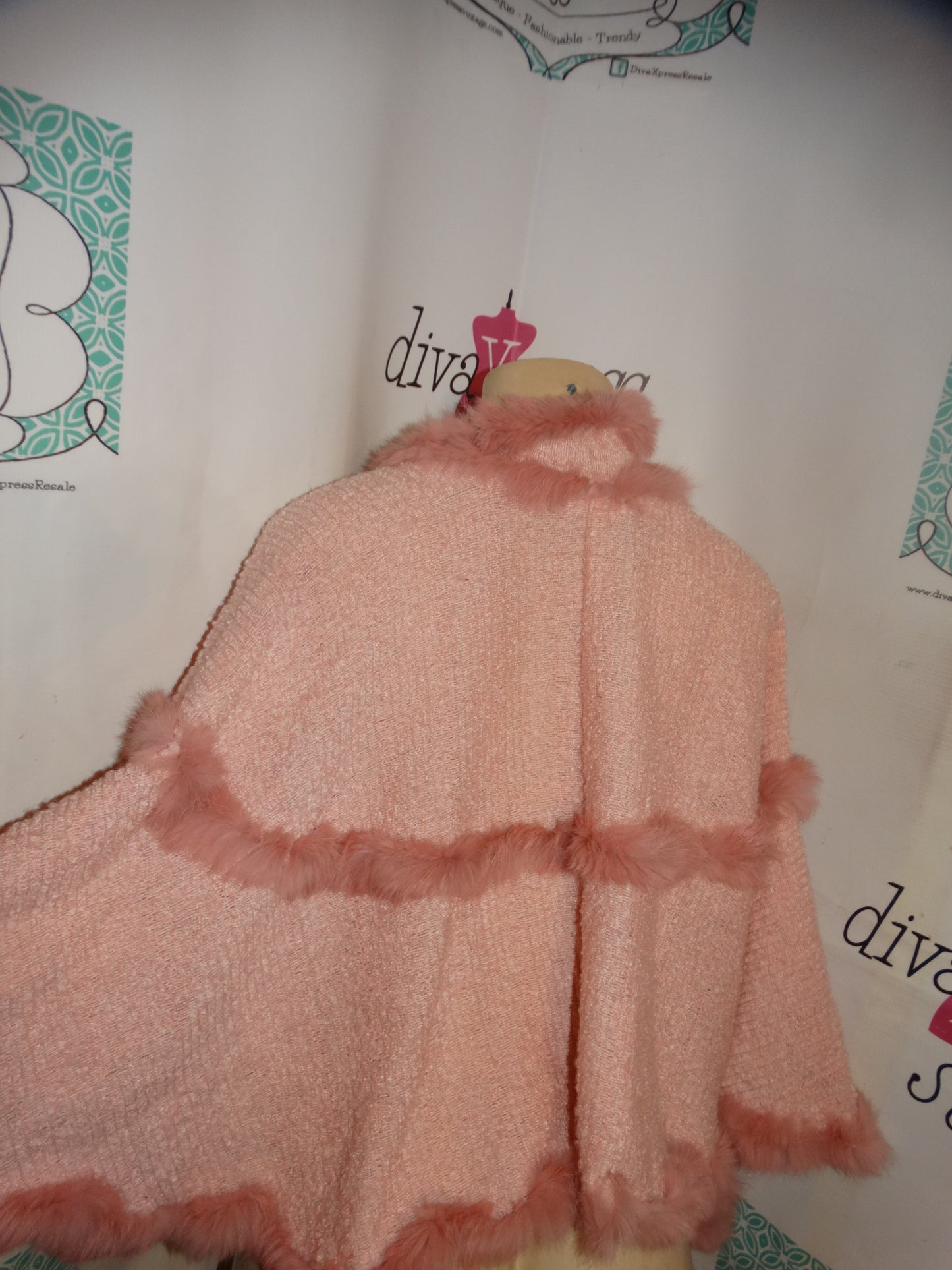Vintage Pink Rabbit Fur Poncho Size S-XL