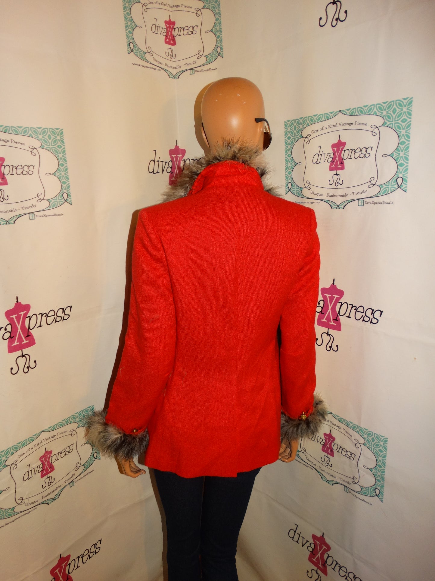Vintage Red Custom Blazer with Fur Size S