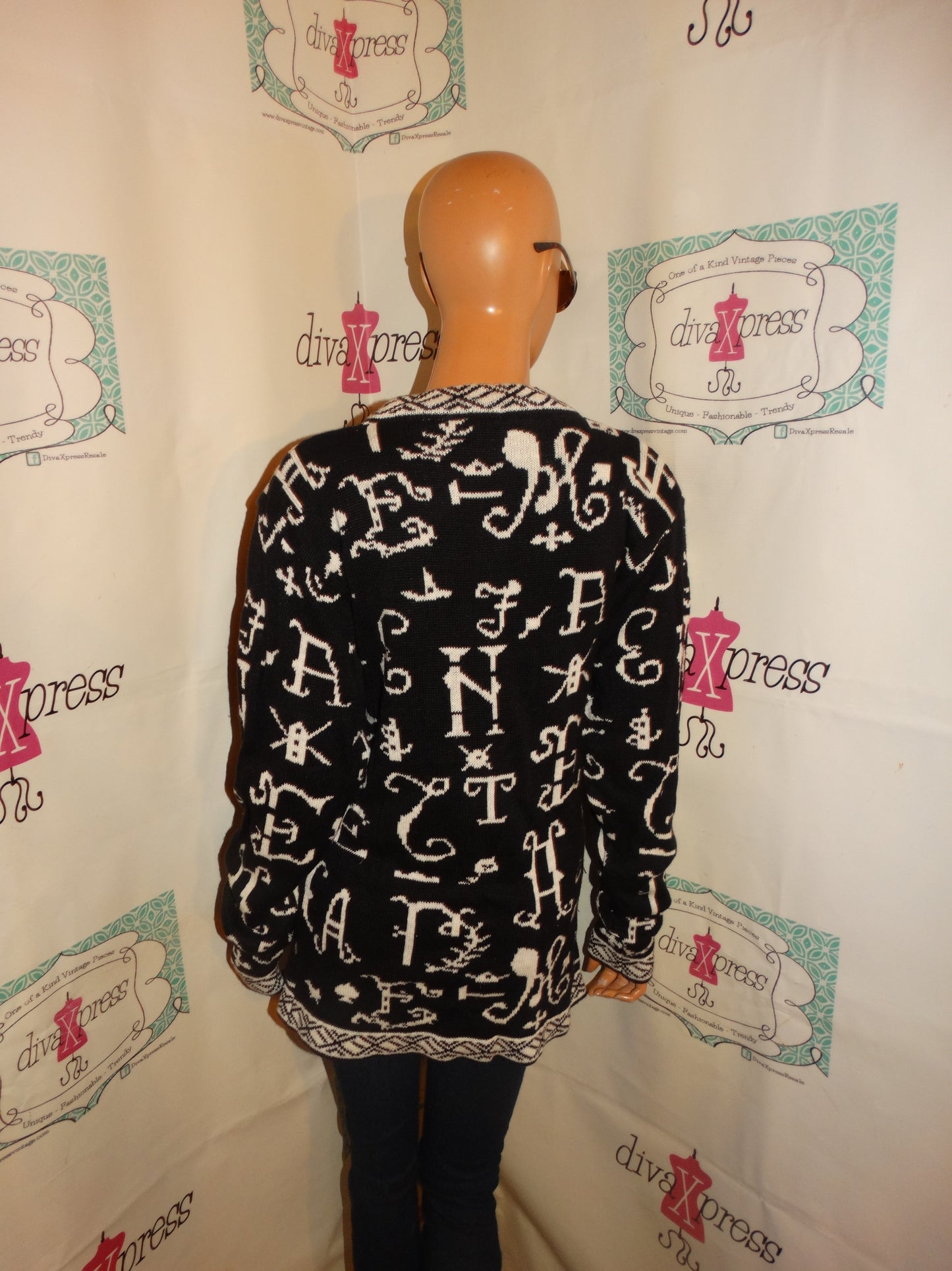 Vintage Joyce Black/White Letter Sweater Size M