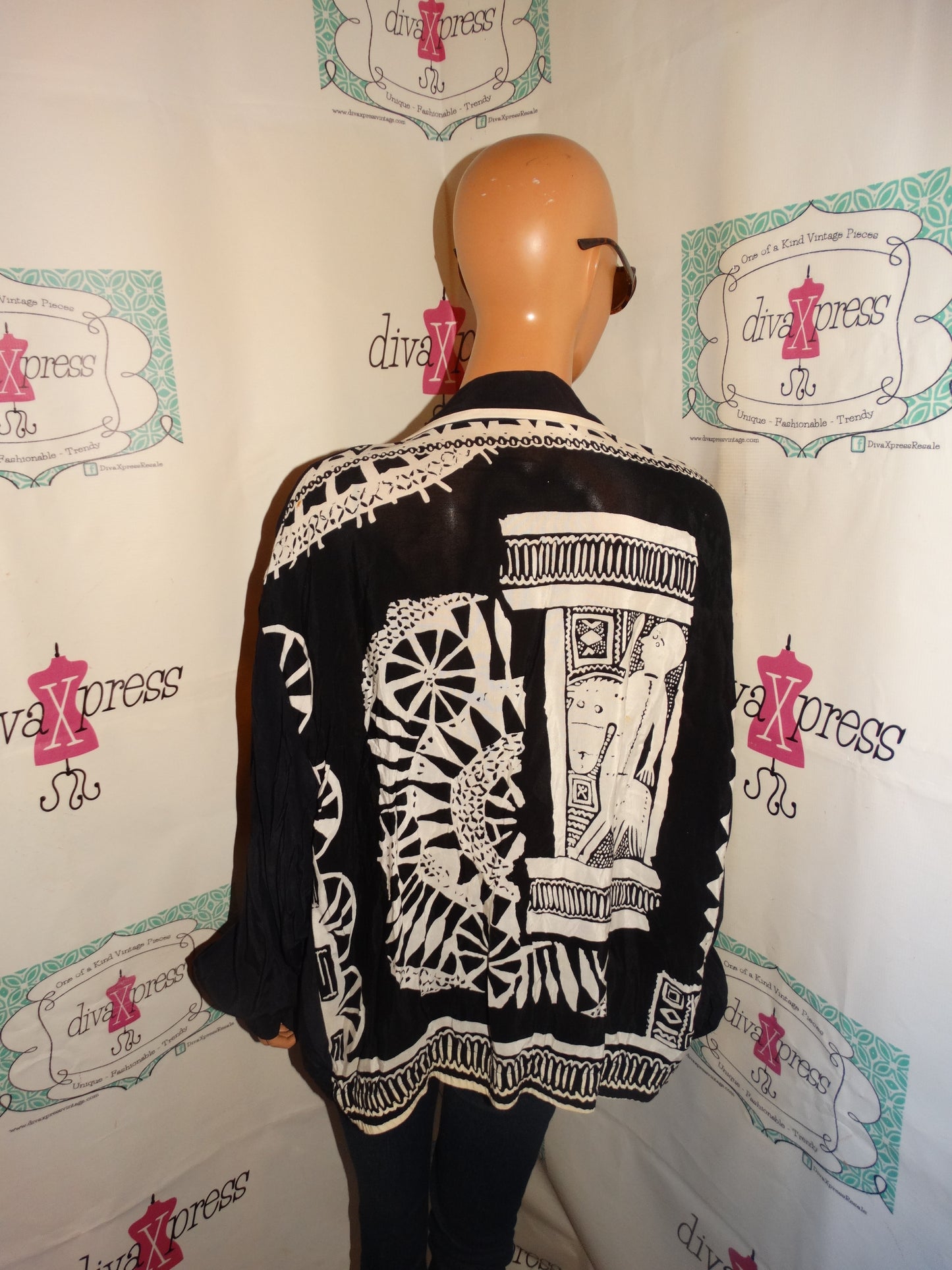 Vintage Melrose Black/White Aztec Print Throw/Jacket Size 1x