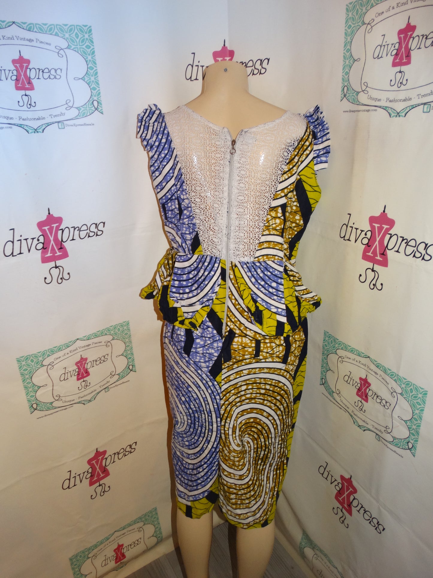 Vintage Peplum Purple/Lime Green Dress Size XL