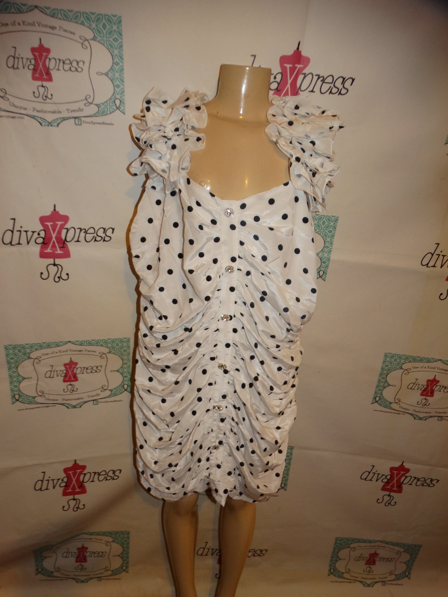 Vintage White Polka Dot White Ruffle Dress NWT Size 1x