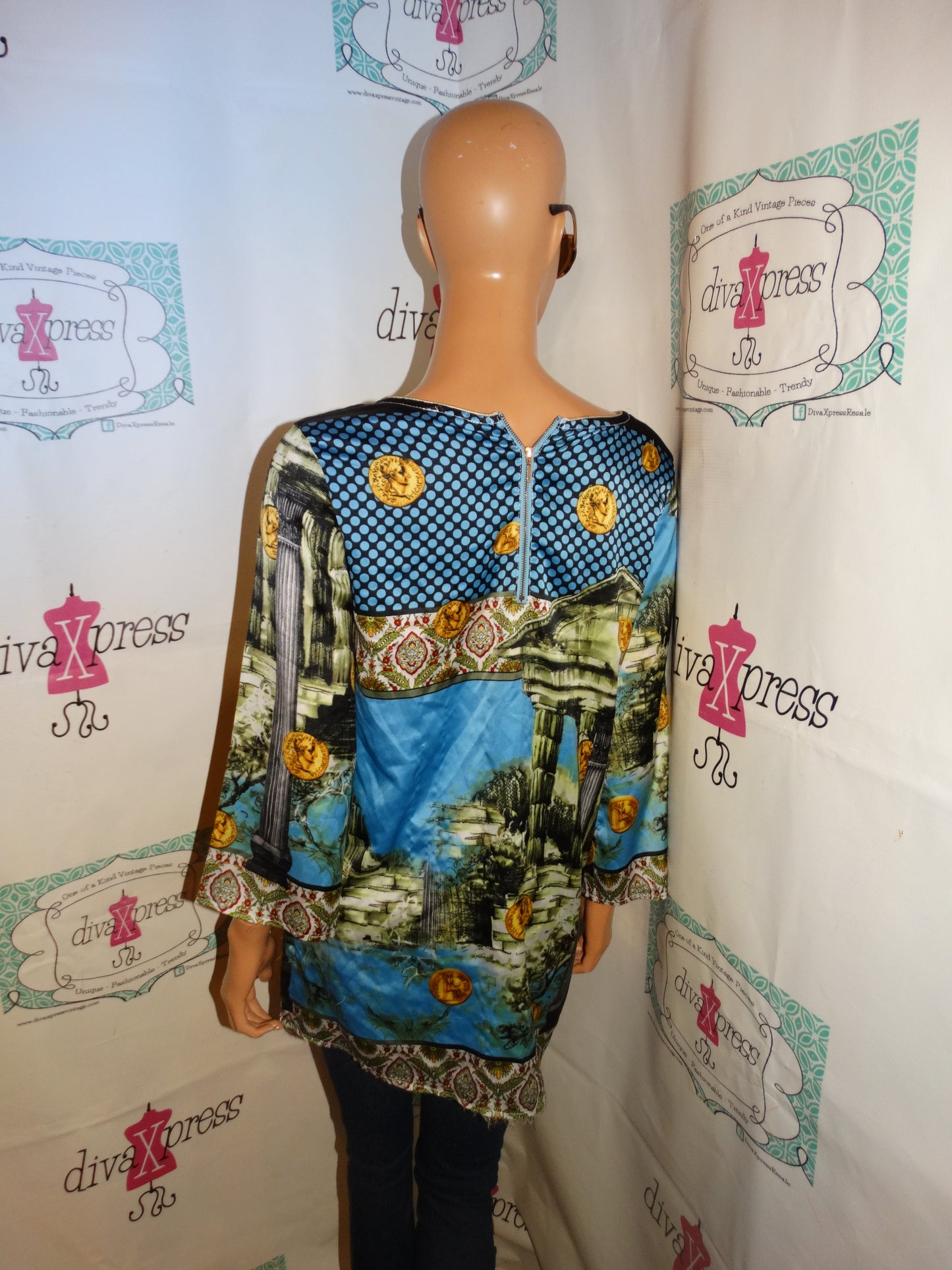 Vintage Millennium Black/Blue Chain Blouse Size M