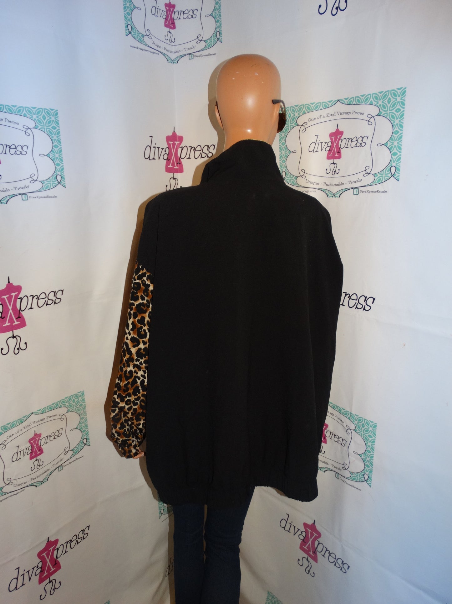 Vintage Silver Threads Black Leopard Light Jacket Size 3x