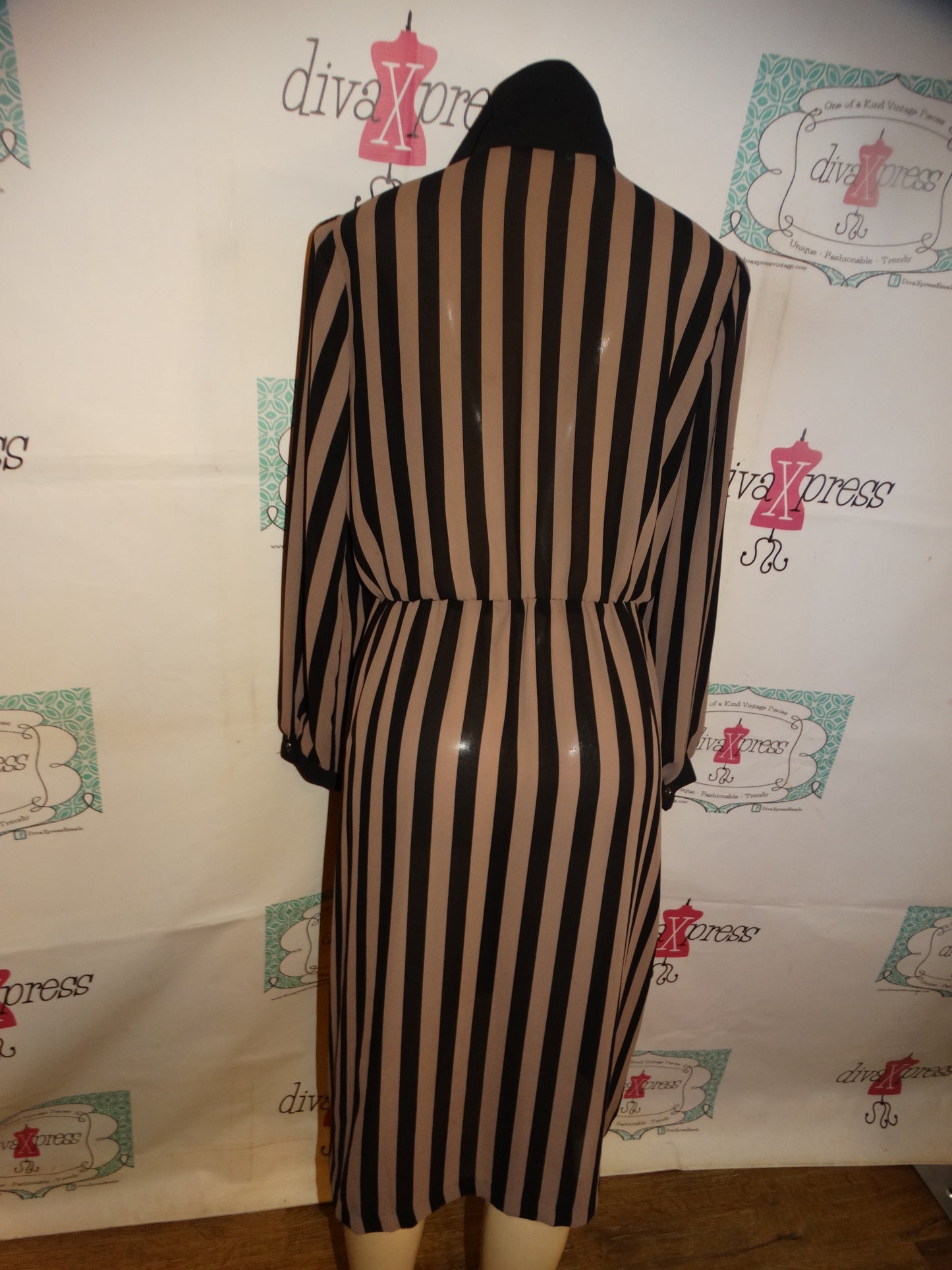Vintage Tan/Black Stripe Sheer Dress Size L
