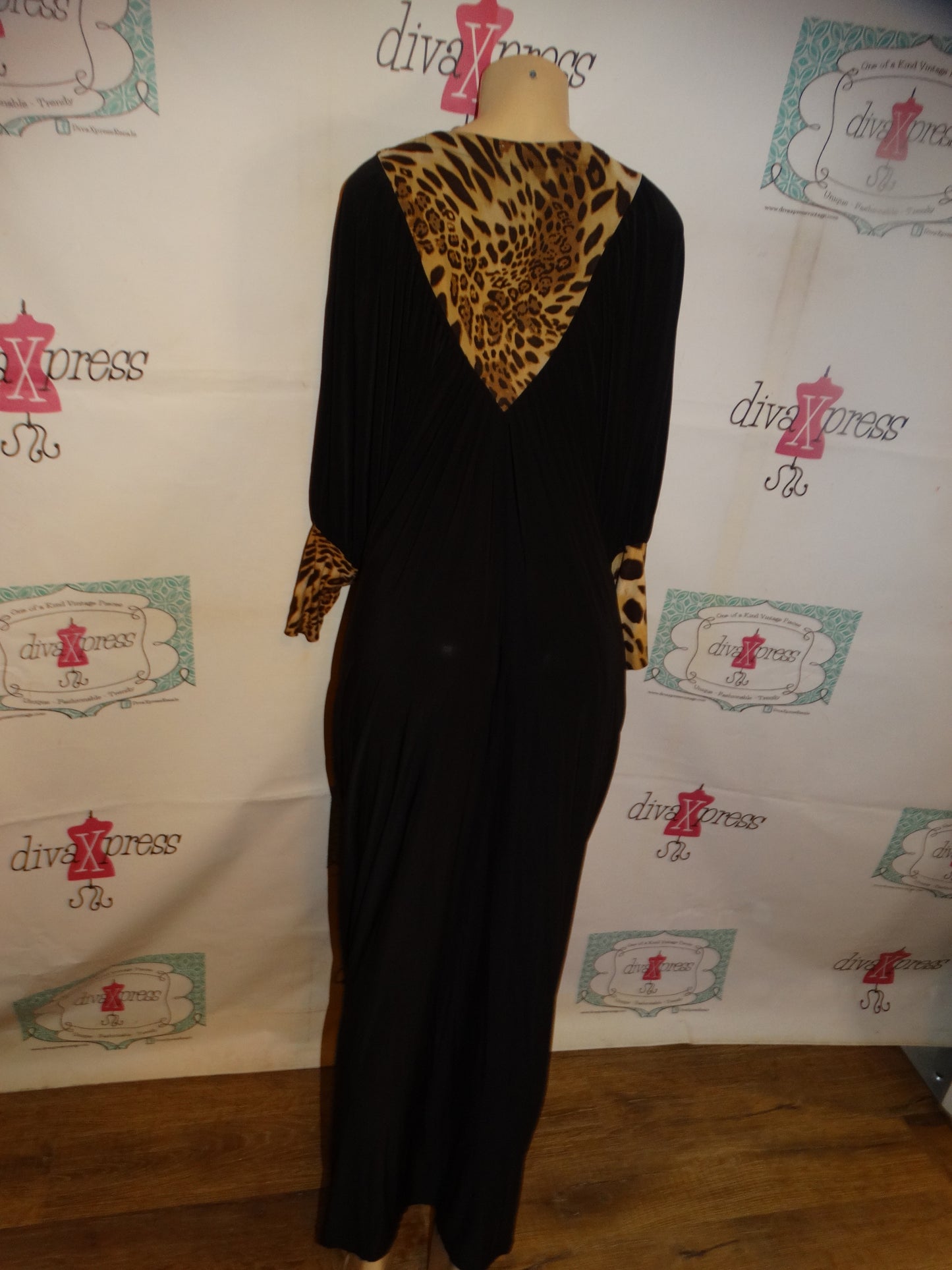 Black Leopard Wrapped Long dress Size XL