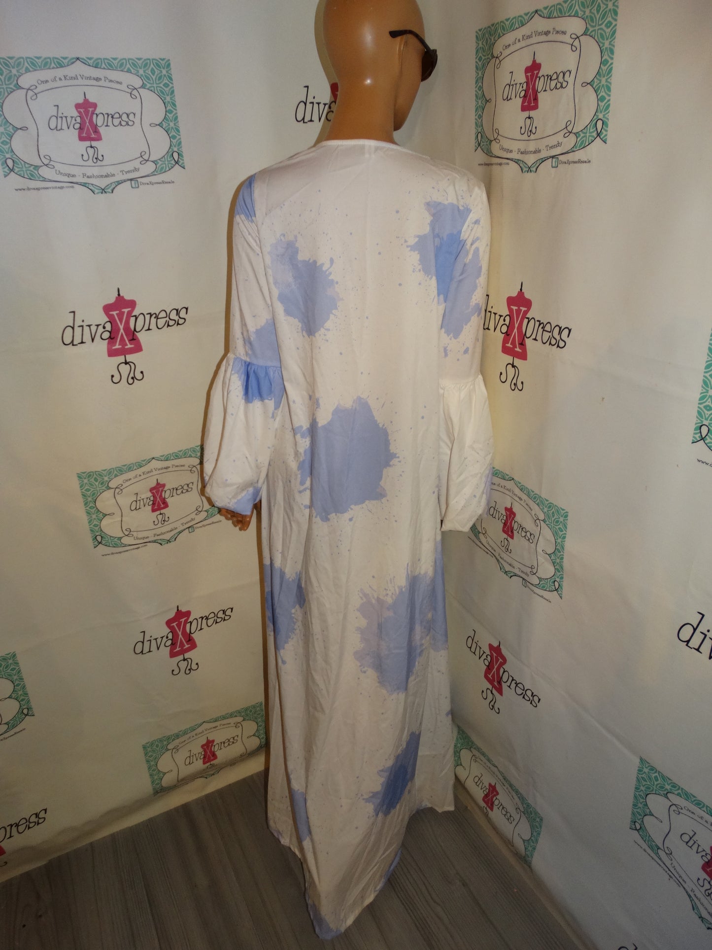 White Blue Long Duster Size M
