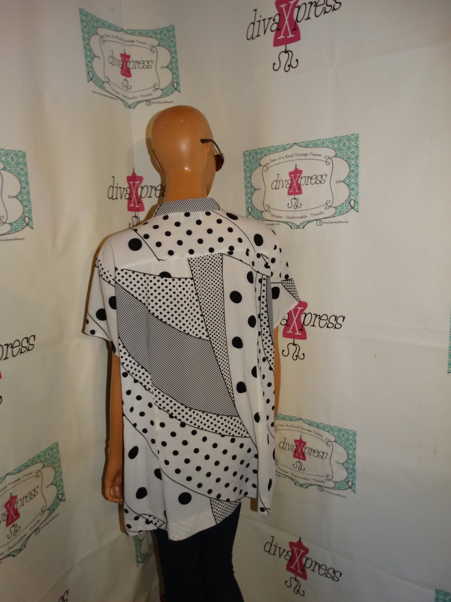 Vintage Millium Black/White Polka dot Shirt Size 2x