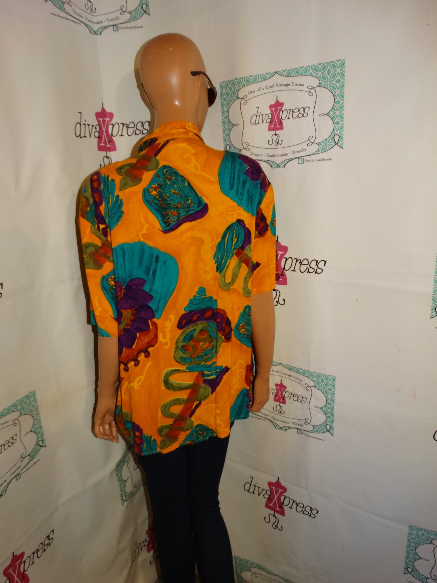 Vintage Katie Lee Mustard Yellow/Green Top Size L