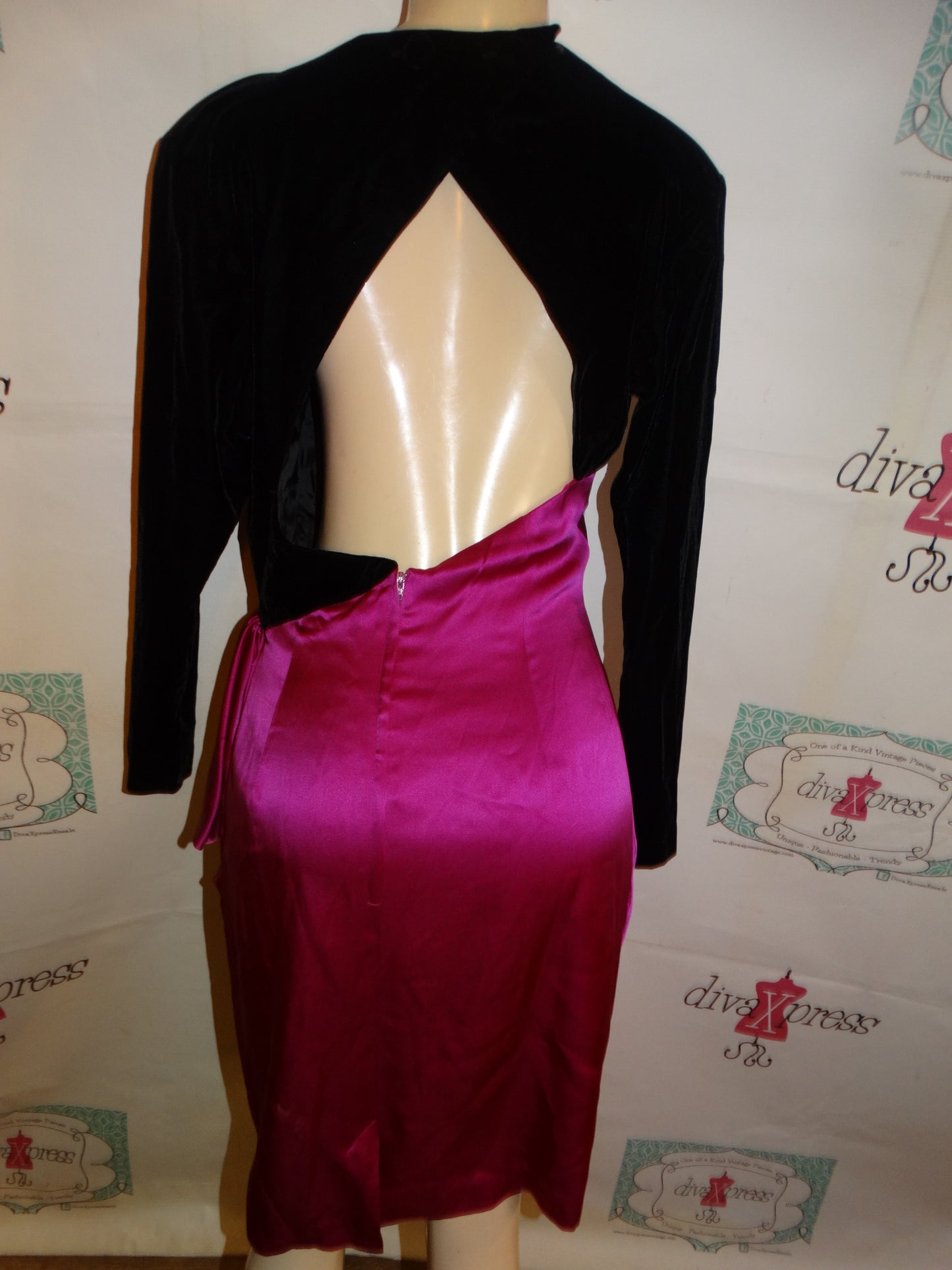 Vintage Gillian Black/Pink Draped Dress Size M