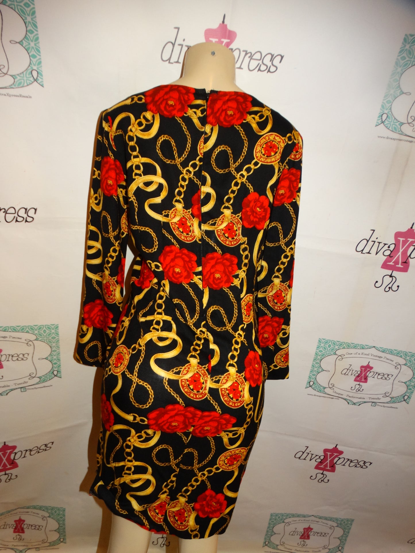 Vintage Black/Gold Red Chain Dress Size S