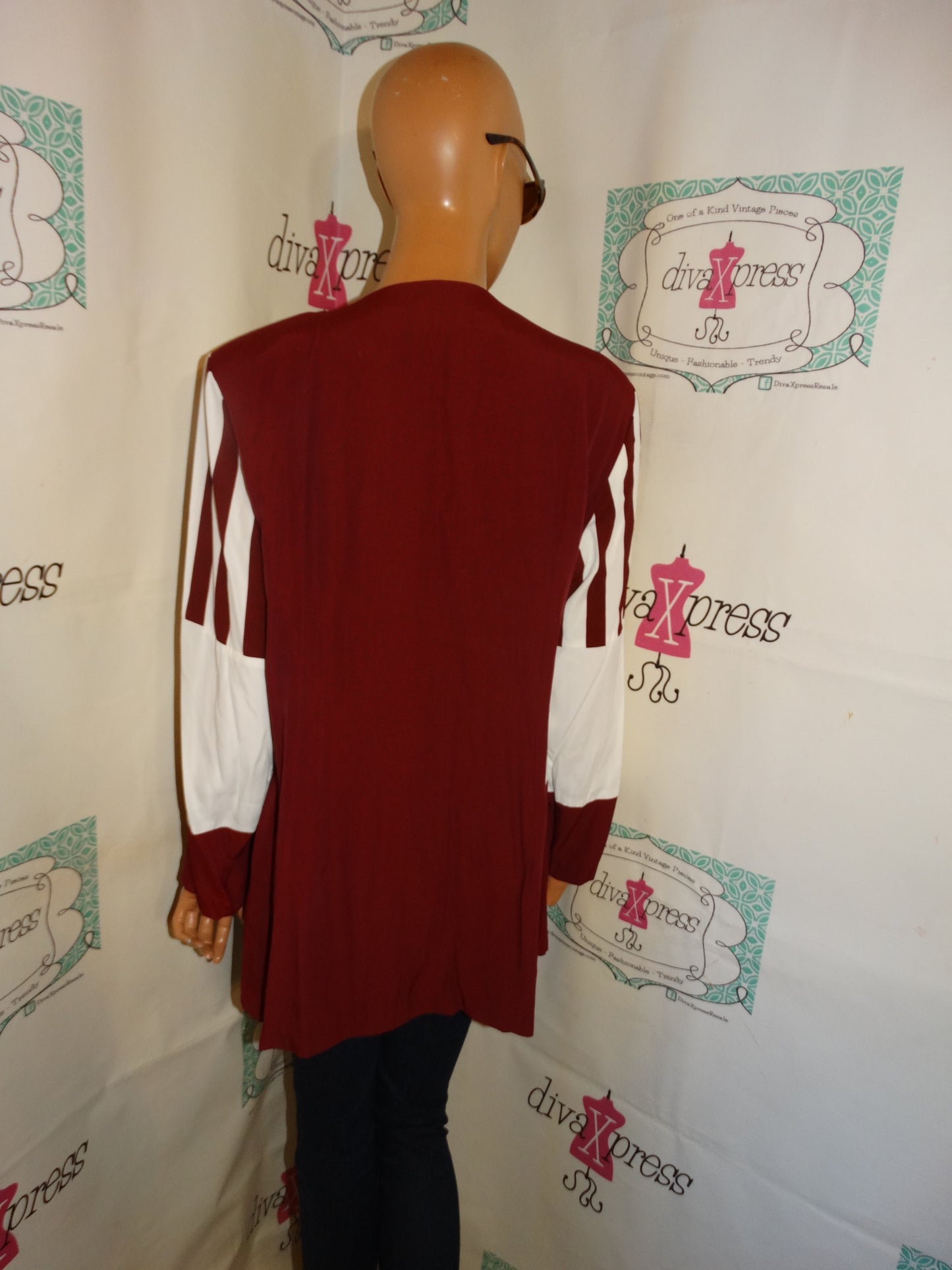 Vintage Moda Sara Burgundy/White Striped Blazer Size L