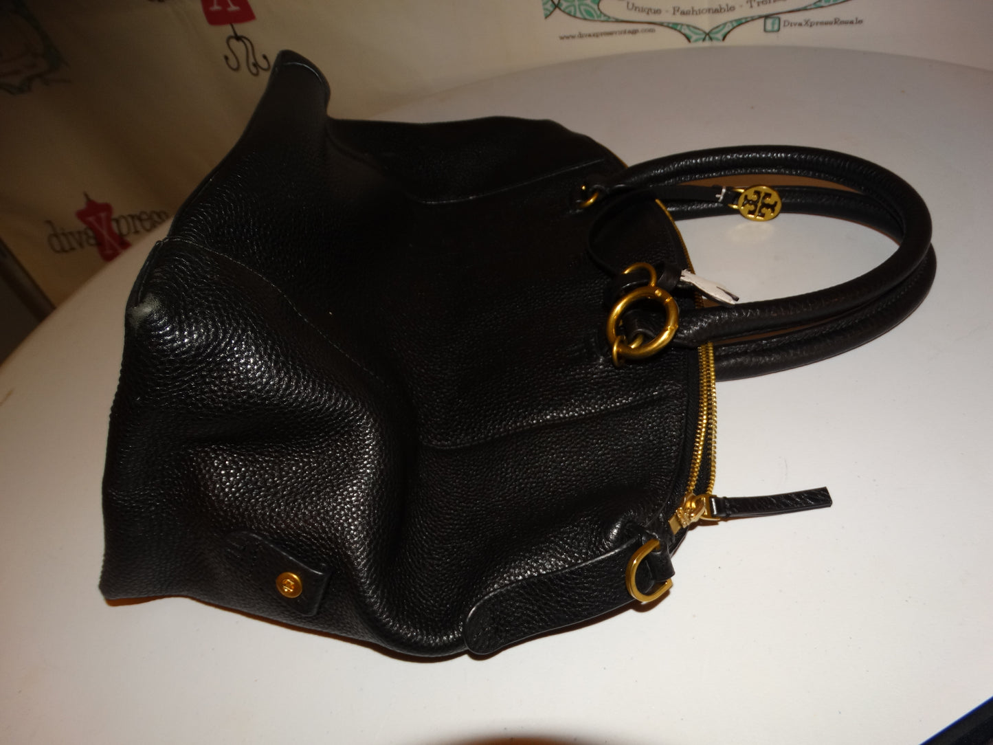 Authentic Black LEAther Tory Burch Purse Size L