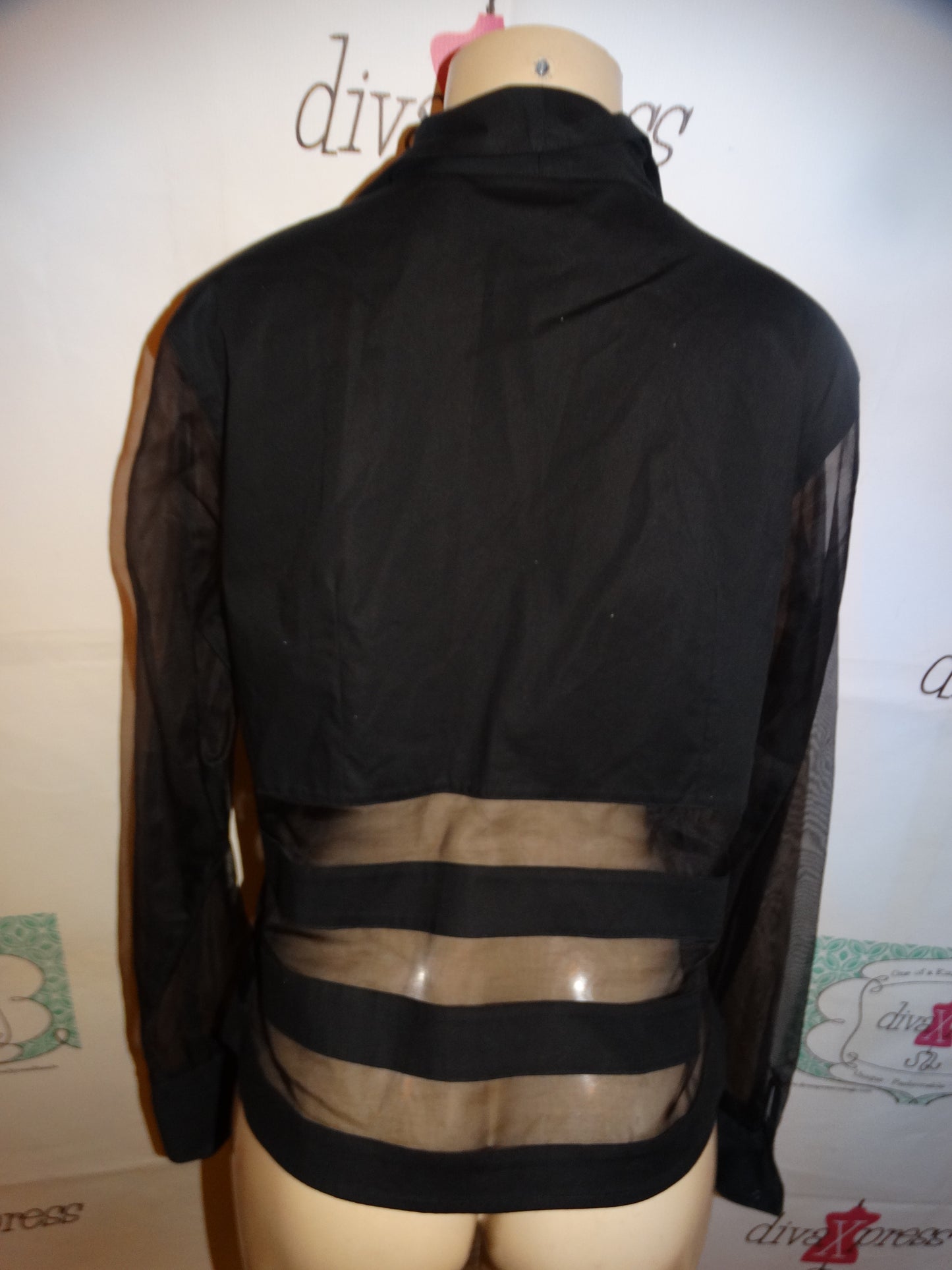 Vintage Ravel Black Sheer Sleeve Blouse Size L