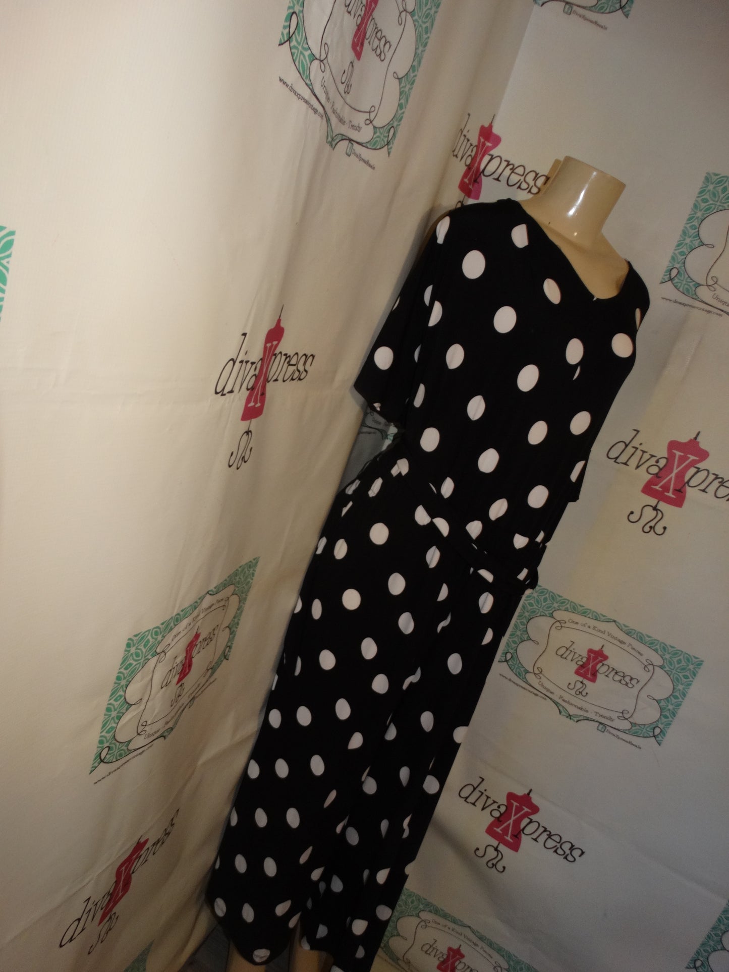 Vintage Simply Emma Black/White Polka Dot Romper Size 3x