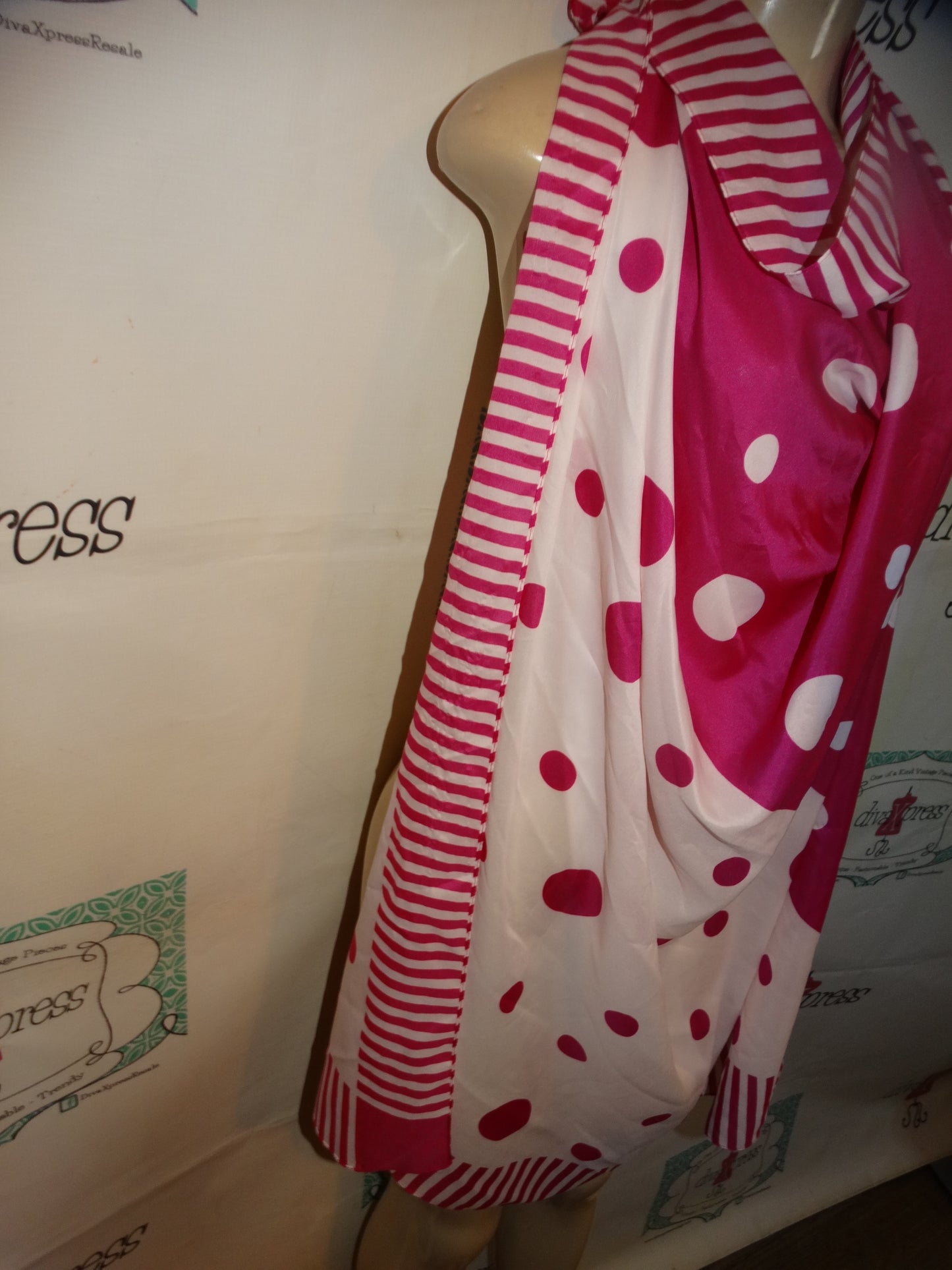 Vintage Pink/White Polka Dot Scarf