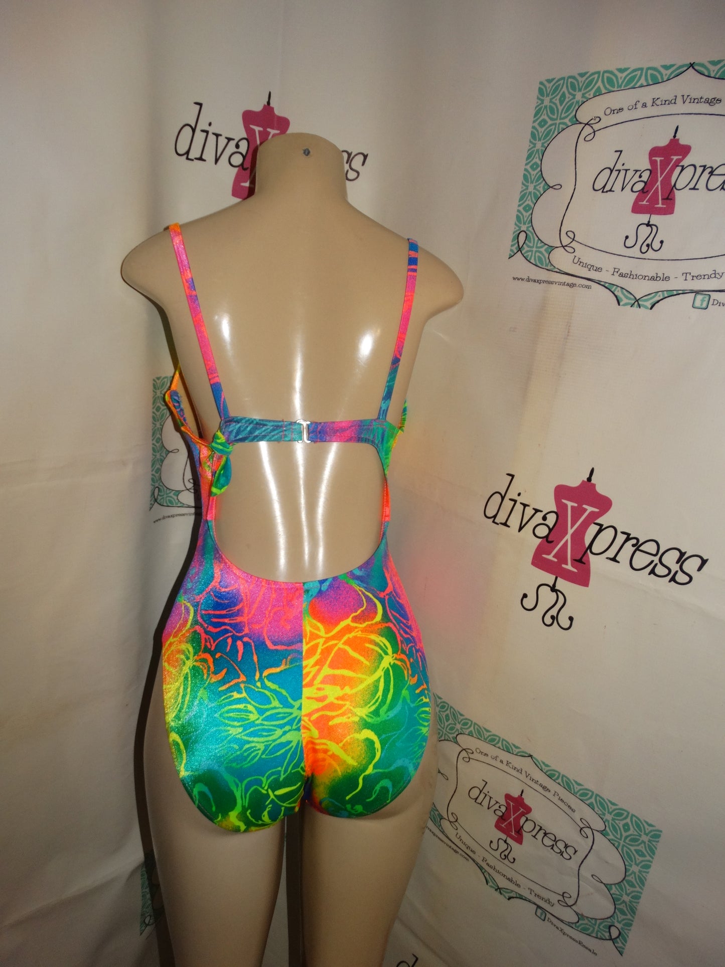 Vintage Pacfic Connections Neon Bathing Suit Size M