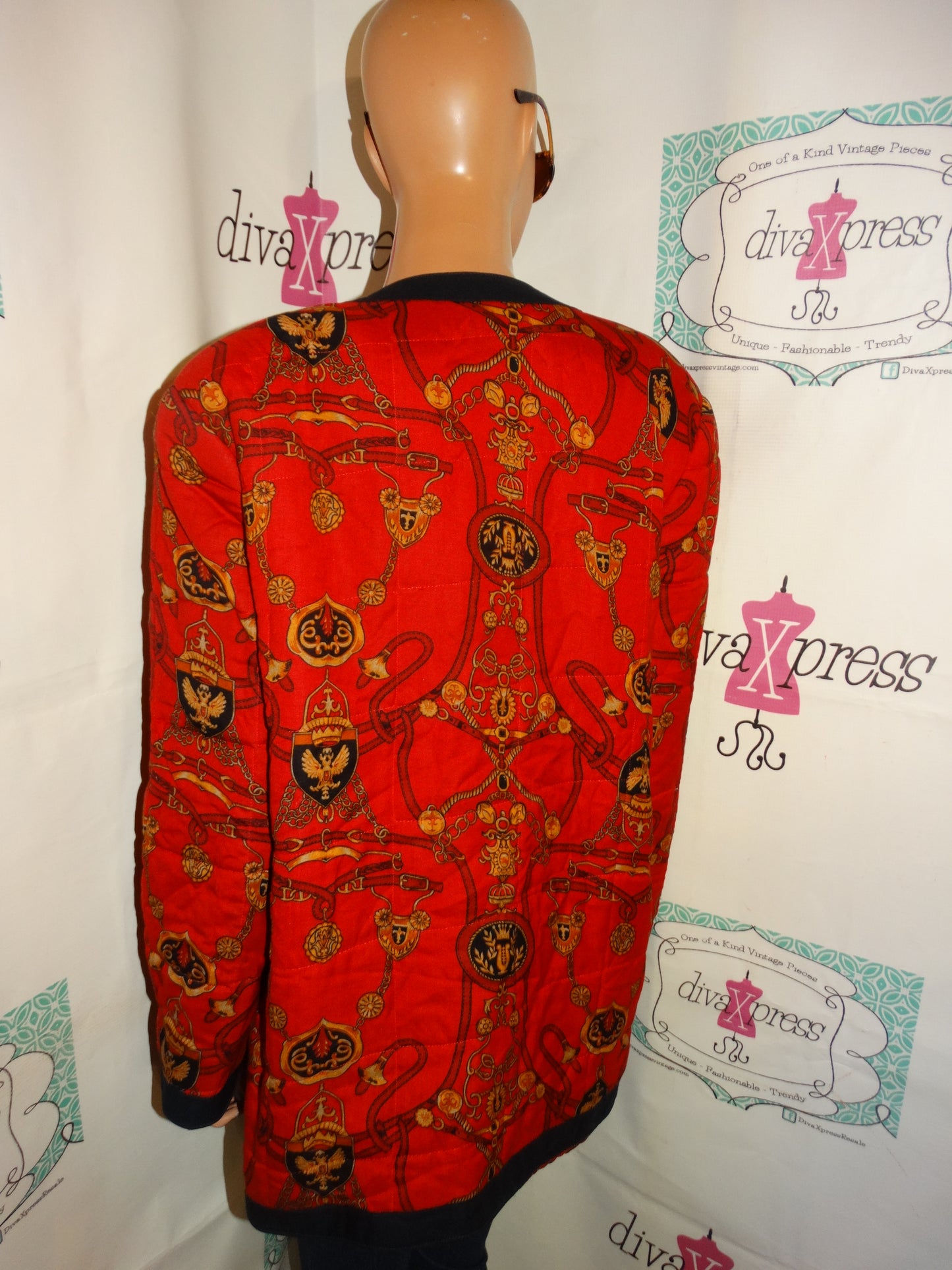 Vintage Leslie Fay Red Chain Jacket Size XL