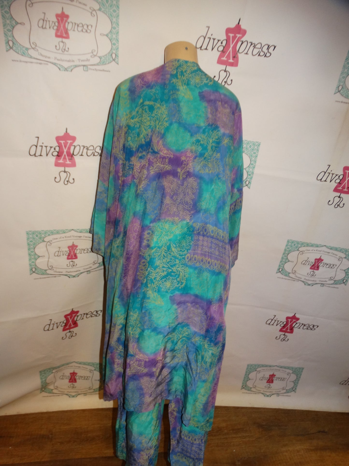 Vintage Purple/Turquoise 2 Piece Pants/Duster Set Size 1x