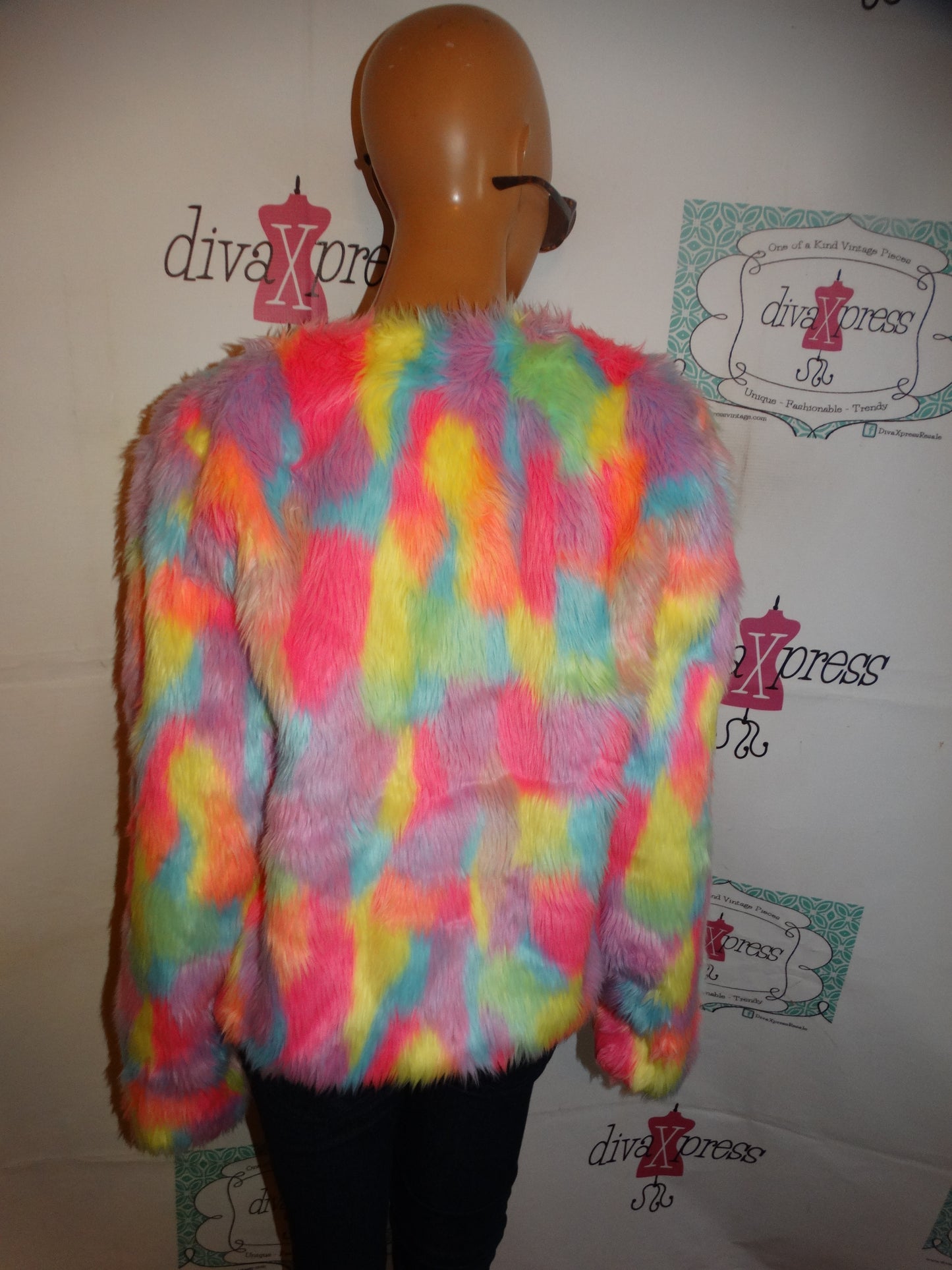 Colorful Faux Fur Jacket Size M