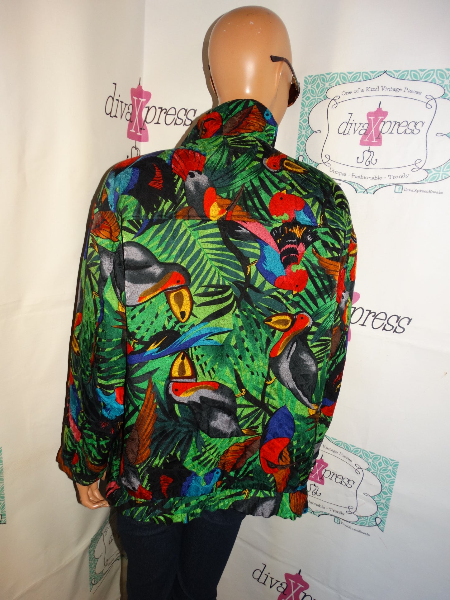 Vintage Lillie Rubin Green Parrot Jacket Size L