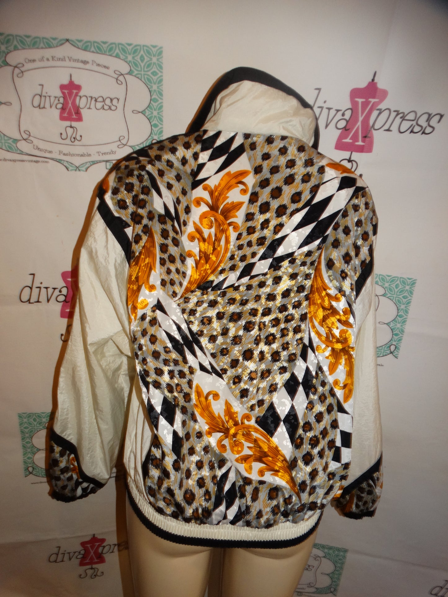 Vintage East West Black/White Gold Bomber Jacket Size L